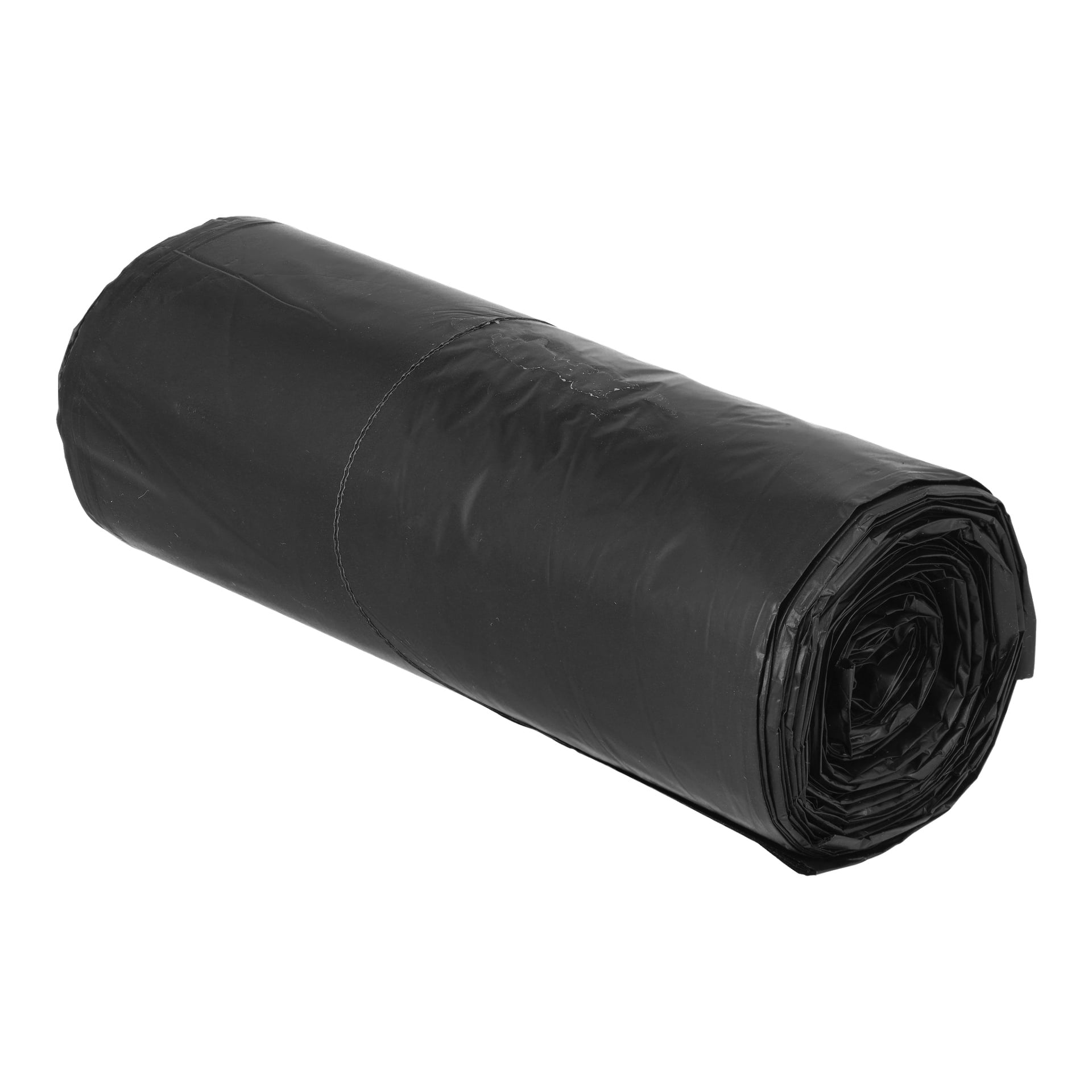 Ett tätt rullat cylindriskt paket med Menuett Extra Strong Bin Bags (20-pack) visas, där den blanka svarta plasten ger det ett slätt utseende.
