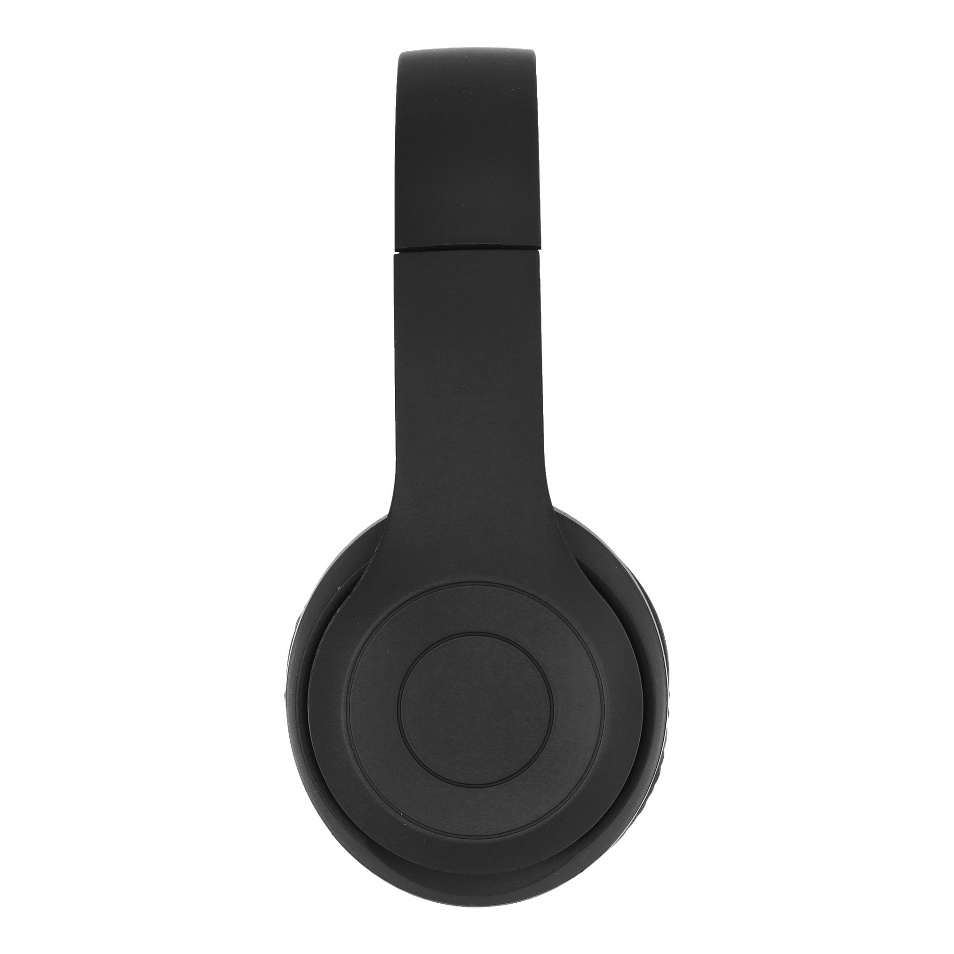 Ett par svarta Bright Wireless on-ear-hörlurar visas framifrån, där en öronkåpa och pannbandet syns. Hörlurarna har en minimalistisk design med diskret varumärke.