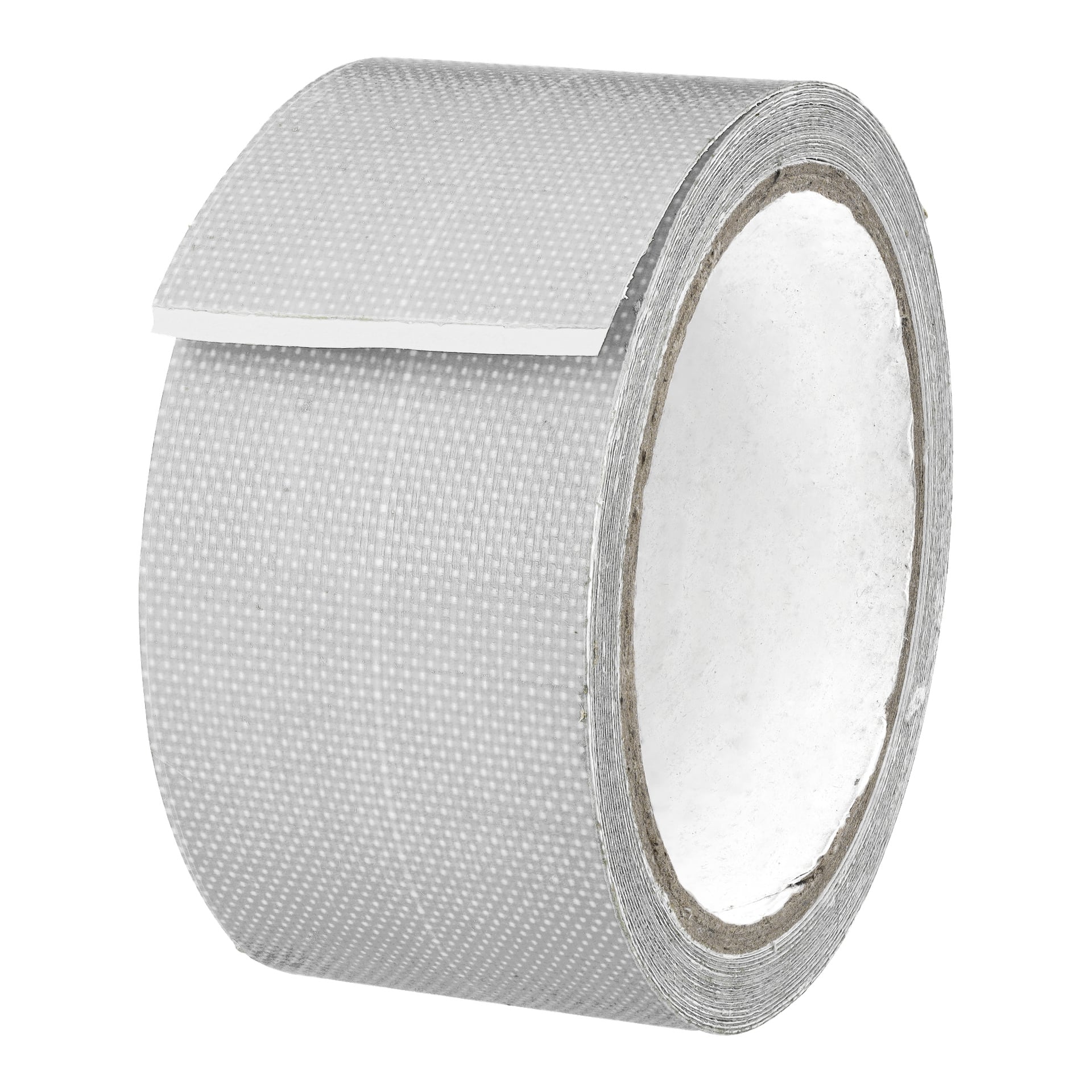 En närbild på en delvis utrullad rulle Hard Head Tarpaulin-tejp, som visar dess texturerade grå yta och exponerade kartongkärna.