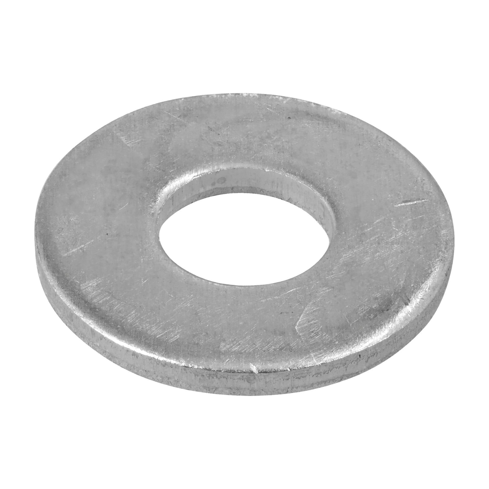 Eine detaillierte Nahaufnahme einer Nietenscheibe von Meec Tools aus einem 30-Teller-Set, die ihre flache, metallische Form mit glatter Oberfläche und zentralem Loch zeigt, die zur Verteilung der Kraft von Befestigungselementen in mechanischen Anwendungen ausgelegt ist.