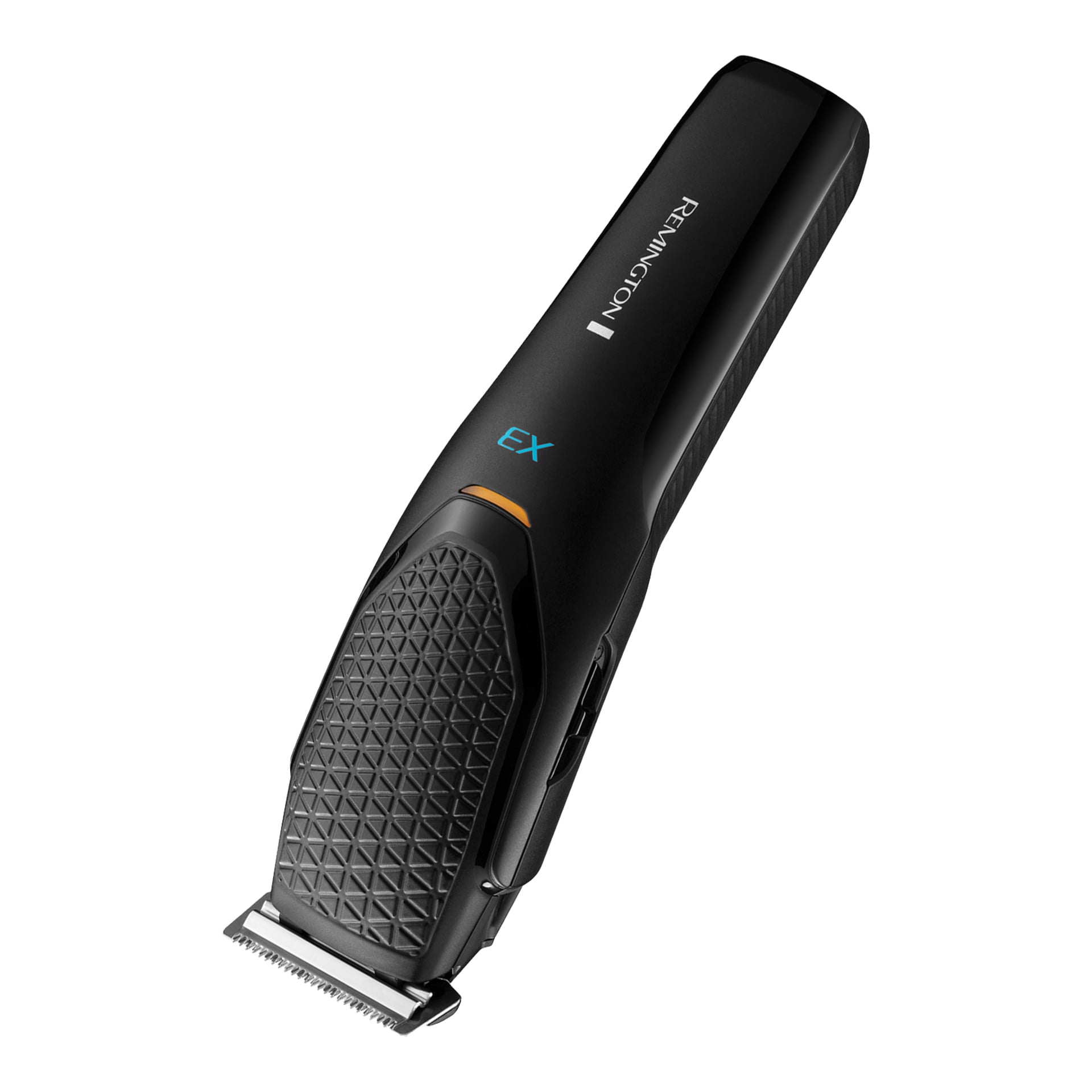 bezprzewodowa maszynka Remington Power-X Series HC3000 X3 jest ustawiona pod kątem, podkreślając teksturowany chwyt i odsłonięty ostrz, z napisem "X3" i logo Remingtona na górze.