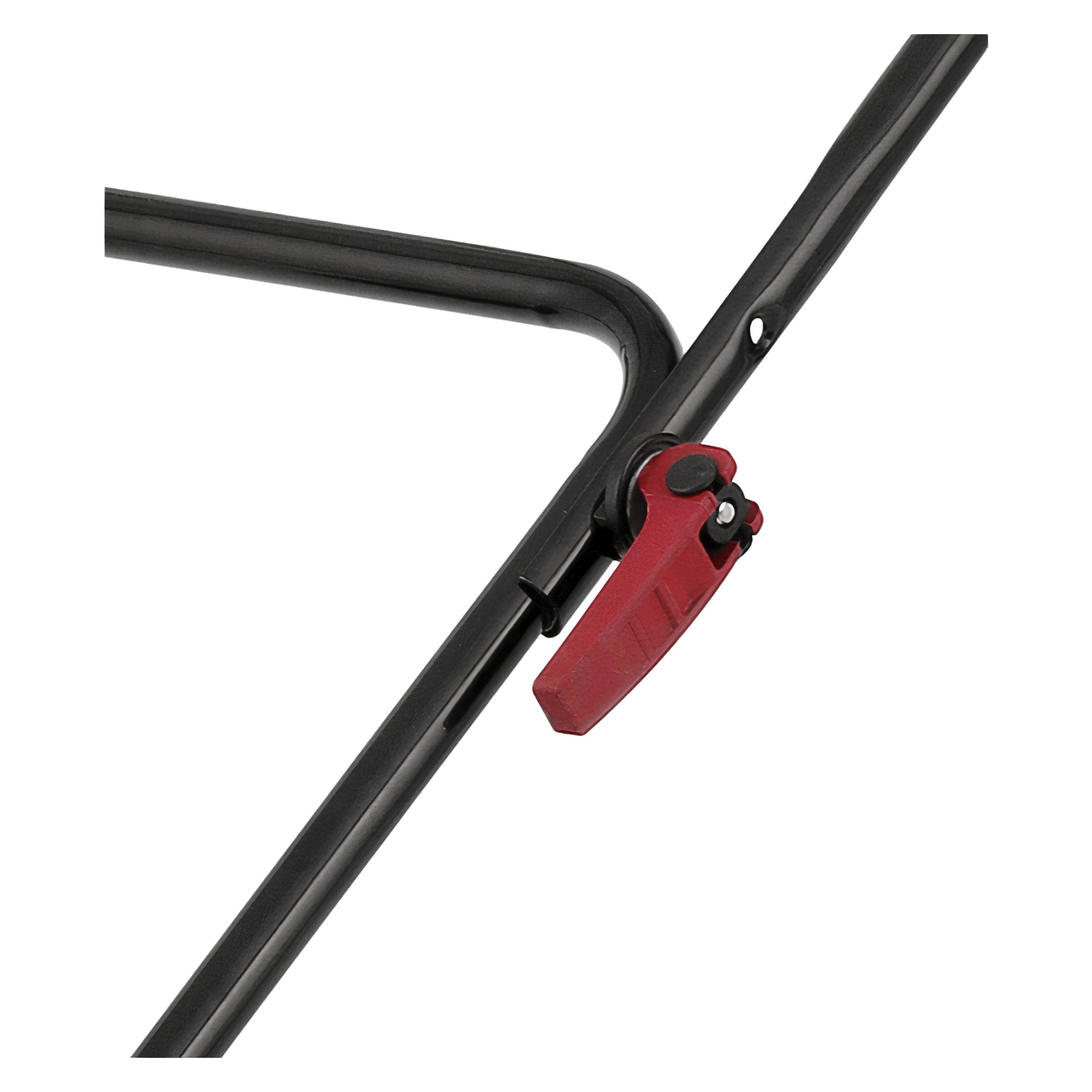 Närbild på Meec Tools Sweepers svarta metallram med en röd plastklämma fastsatt på ena sidan.