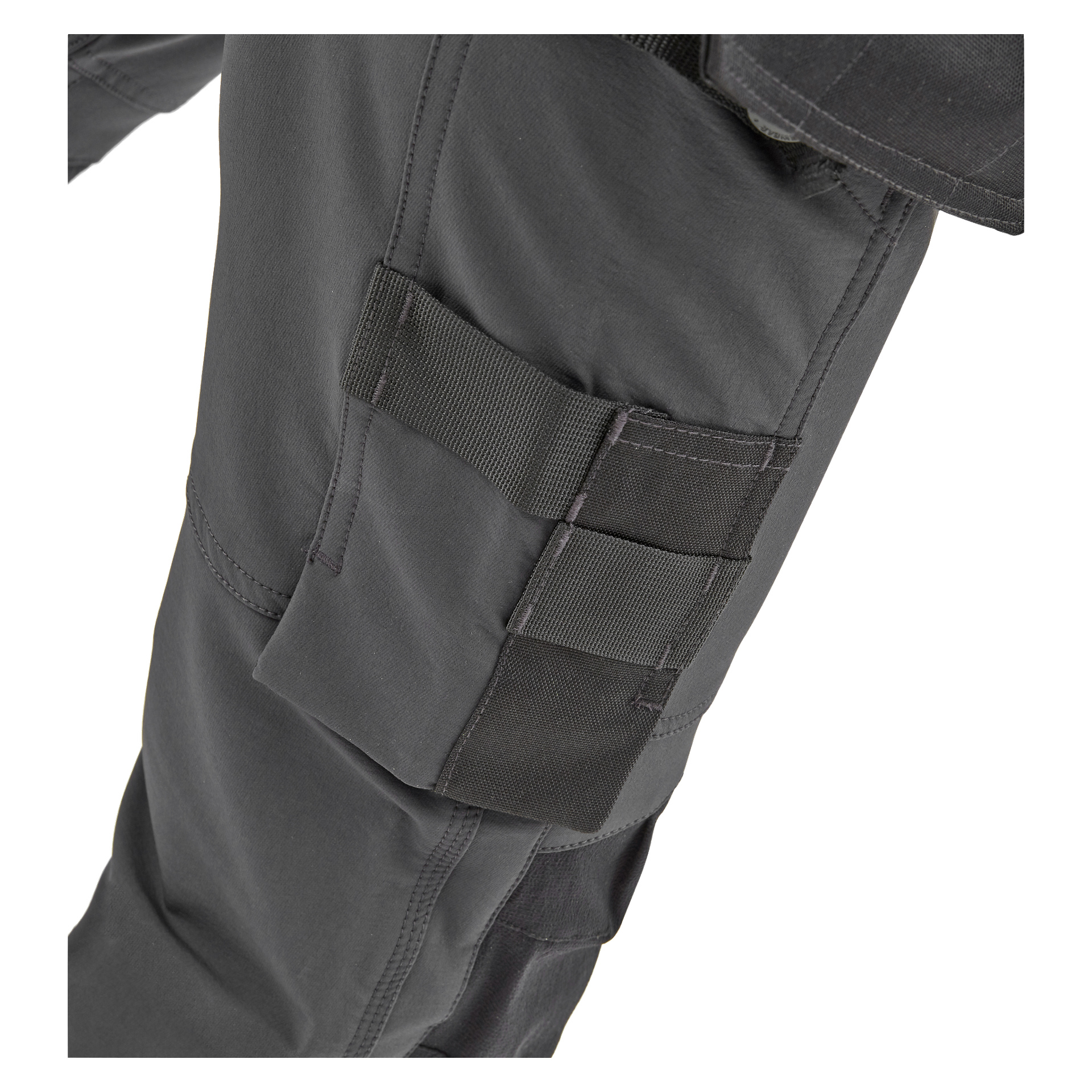 Bluewear Pro Workwear Damenarbeitshosen Stella in Grau, mit mehreren Taschen und schwarzen Riemen für Nützlichkeit; beschrieben als langlebig und ideal für Outdoor- oder taktische Aufgaben.