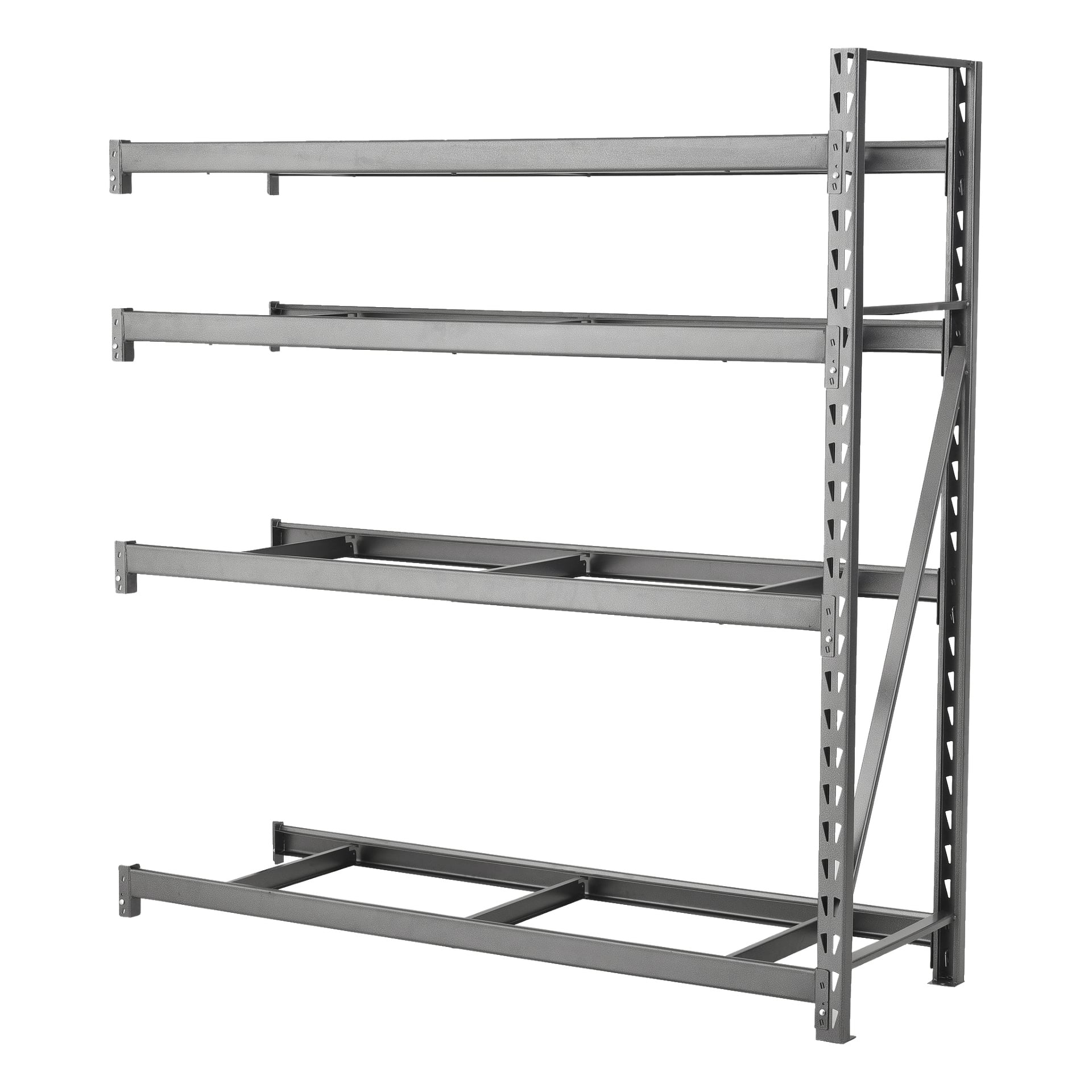 Steel shelf Extension Modular Storage System från Hard Head visas med tre tomma hyllor, en öppen ramstruktur och karakteristiska kantiga sidostöd för en minimalistisk industriell stil.