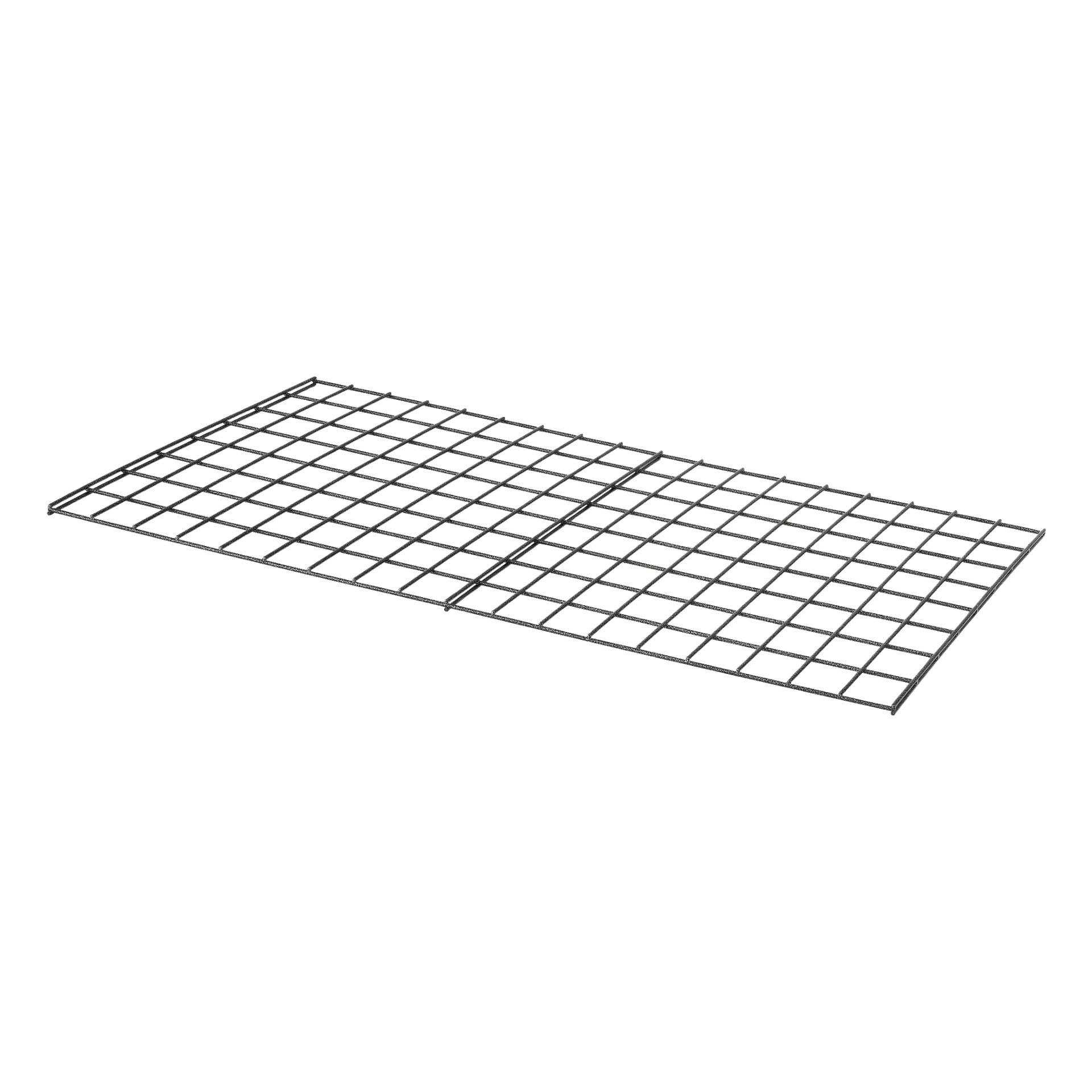 En Hard Head Wire Shelf Modular Storage System-panel med ett rutnät av jämnt fördelade horisontella och vertikala stänger som bildar fyrkantiga öppningar, visade i vinkel.