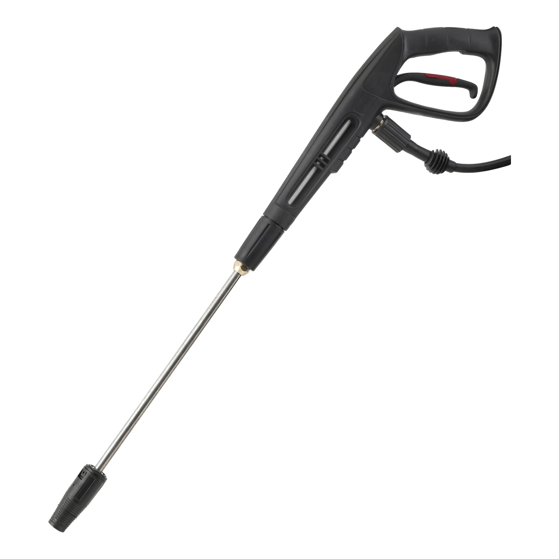 Meec Tools högtryckstvätt inkluderar en svart spraypistol med lång metallspets och avtryckarhandtag.