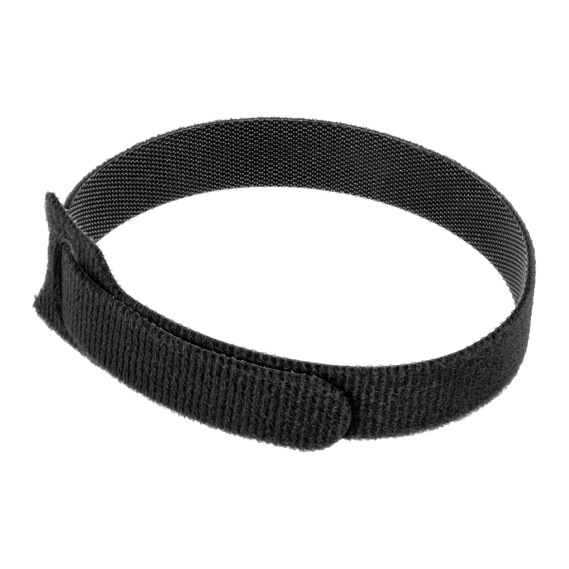 Fem svarta Anslut kardborrebandsband är arrangerade i en cirkel, vilket framhäver deras texturerade och öglor.