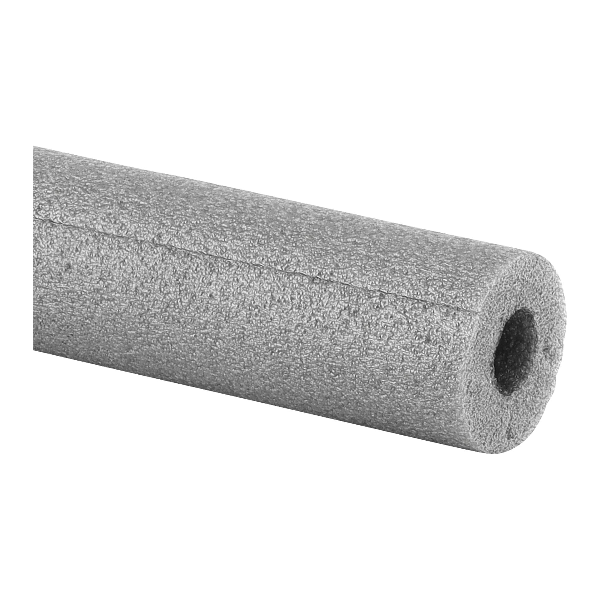 En närbild av Hard Head Pipe Insulation visar ett grått, texturerat skumrör med ett ihåligt centrum, placerat diagonalt.