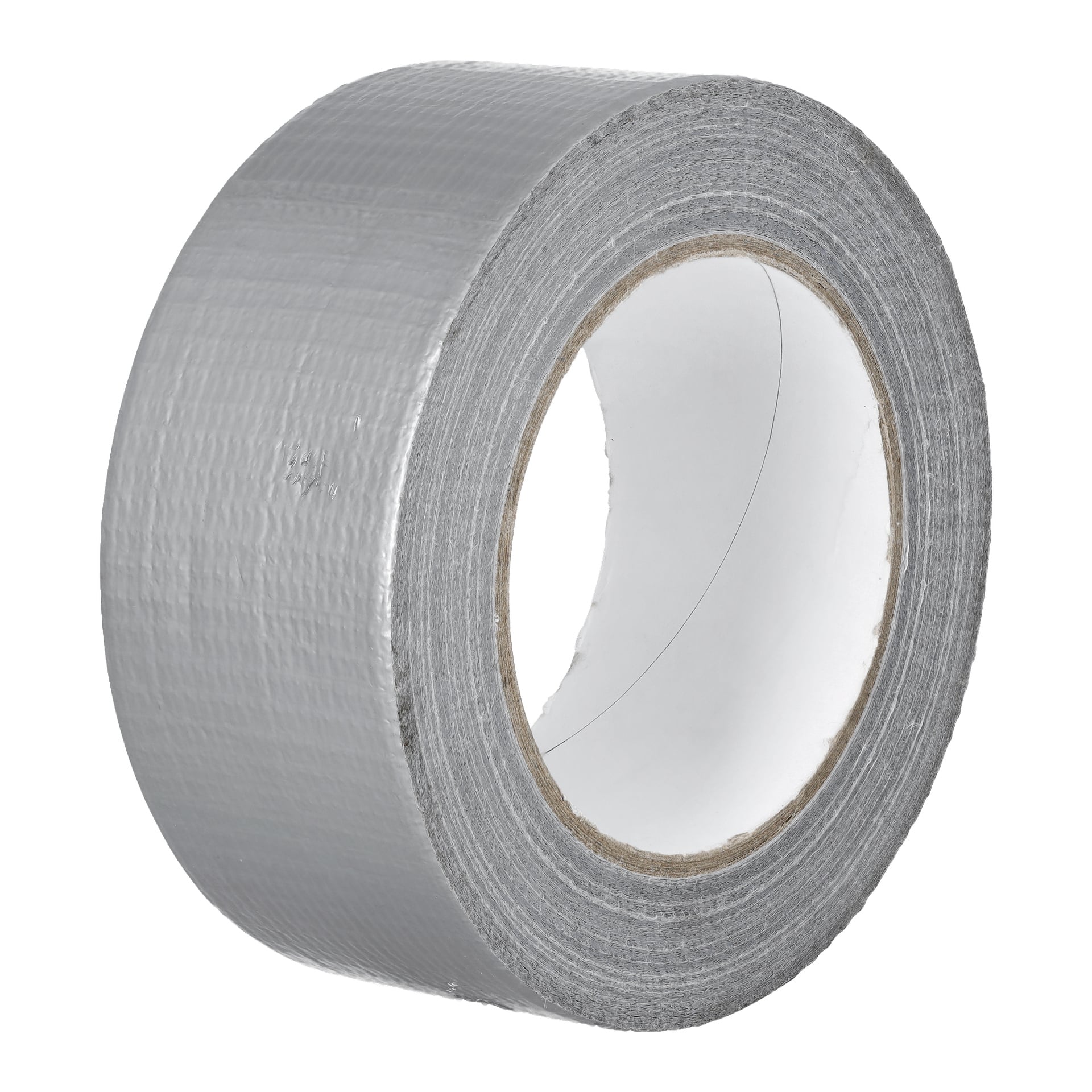 En närbild på en rulle Hard Head monteringstejp för rörisolering, som visar dess texturerade silverutsida och ihåliga kartongkärna.