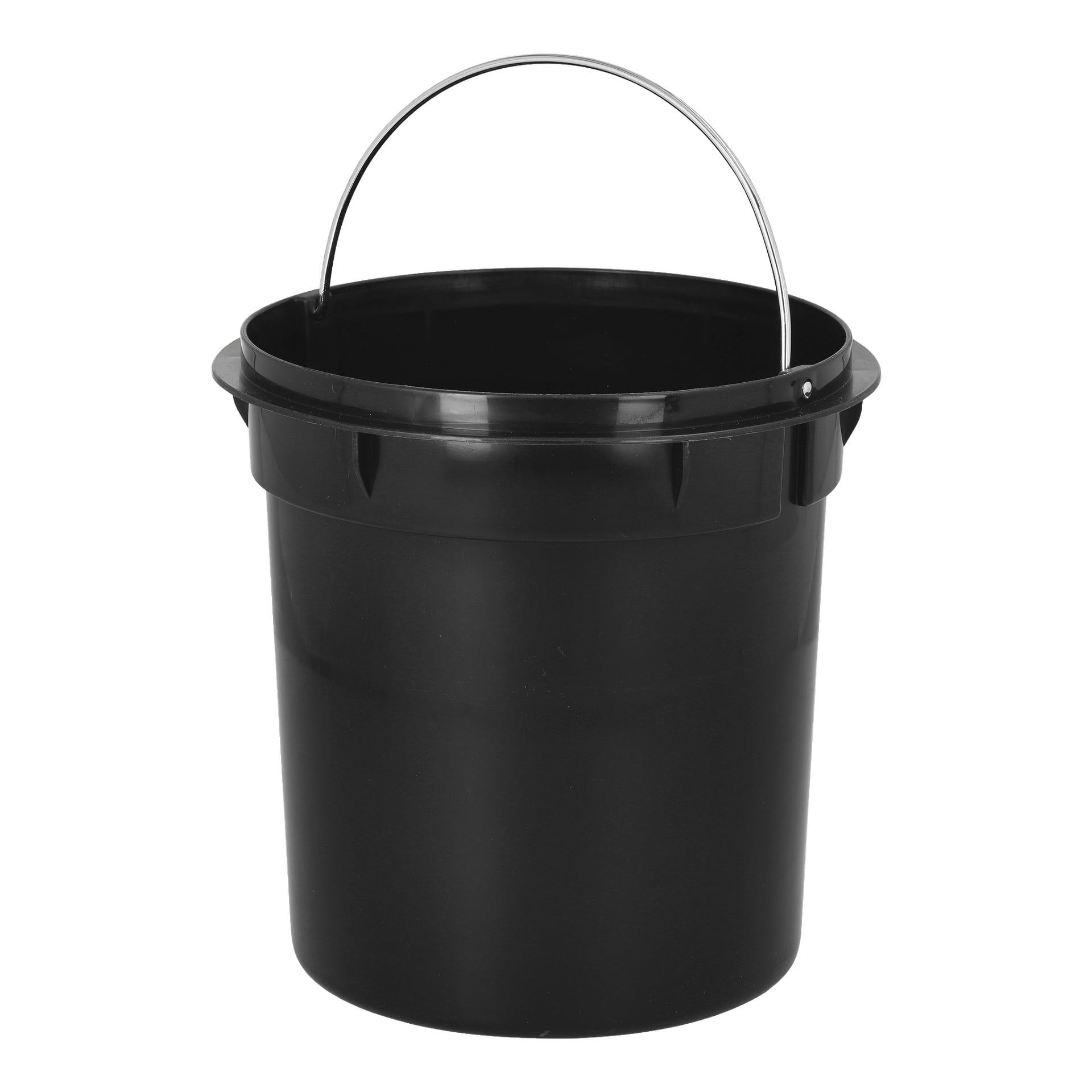 En svart plastpedallåda för EKVIP med metallhandtag står upprätt och tom, vilket betonar dess enkla och funktionella design.