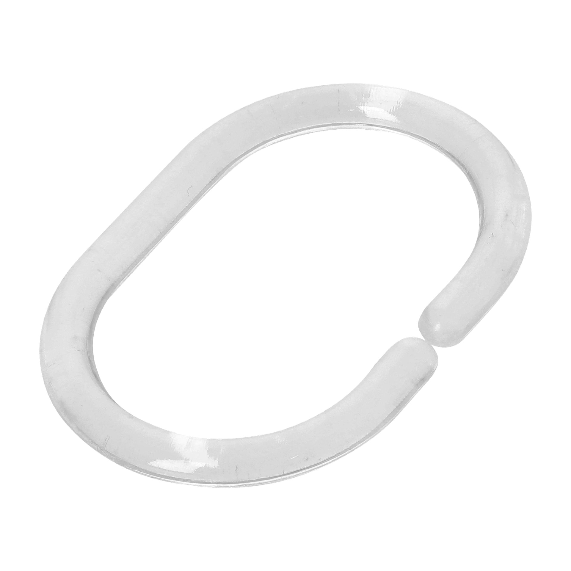 En transparent oval gardinring från EKVIP Curtain Rings 12 Pack, som visar en liten glipa på ena sidan.