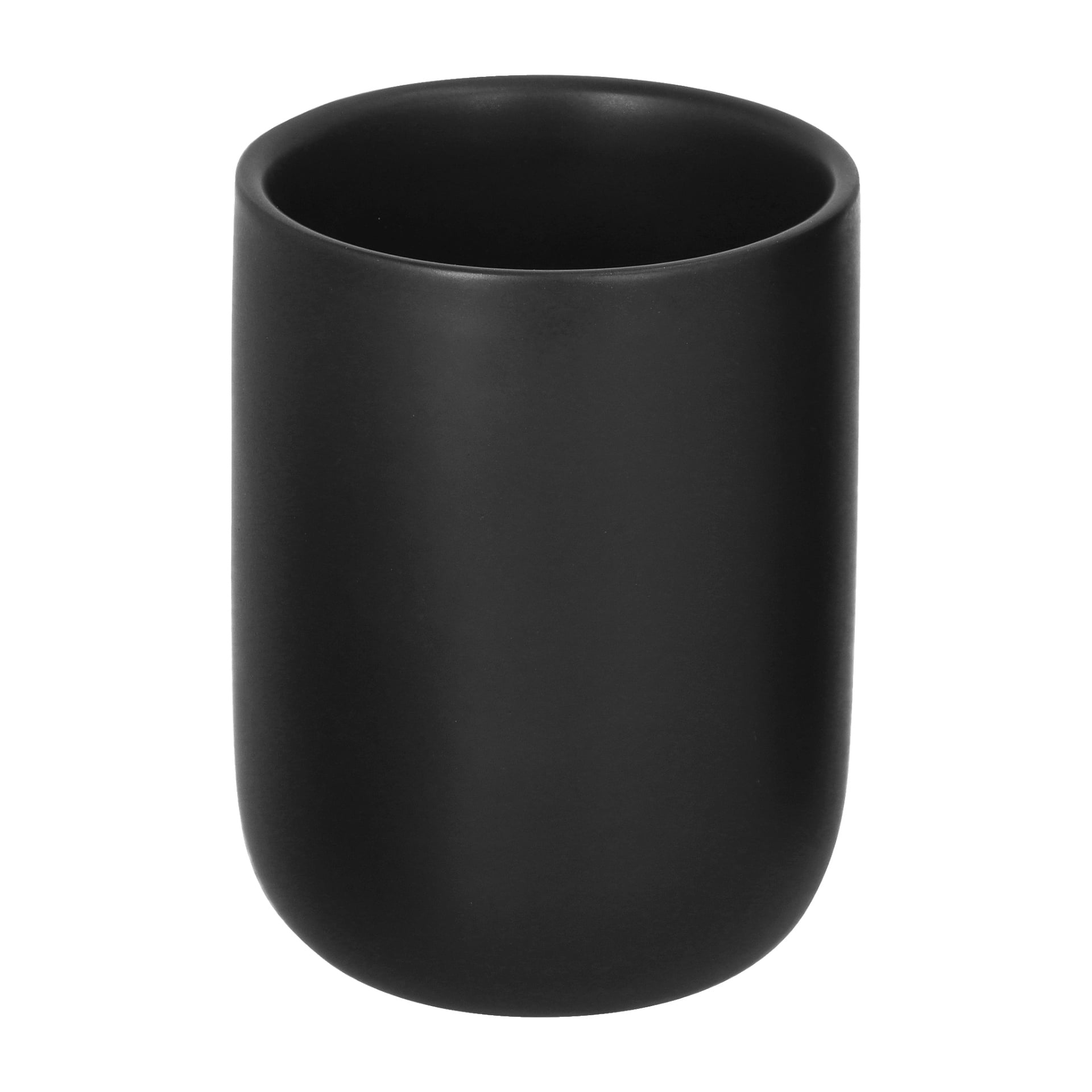 En matt svart cylindrisk dispenser från EKVIP Soap Dispenser Set (3 delar) med släta sidor, rundad bottenkant och inga handtag eller synliga markeringar.