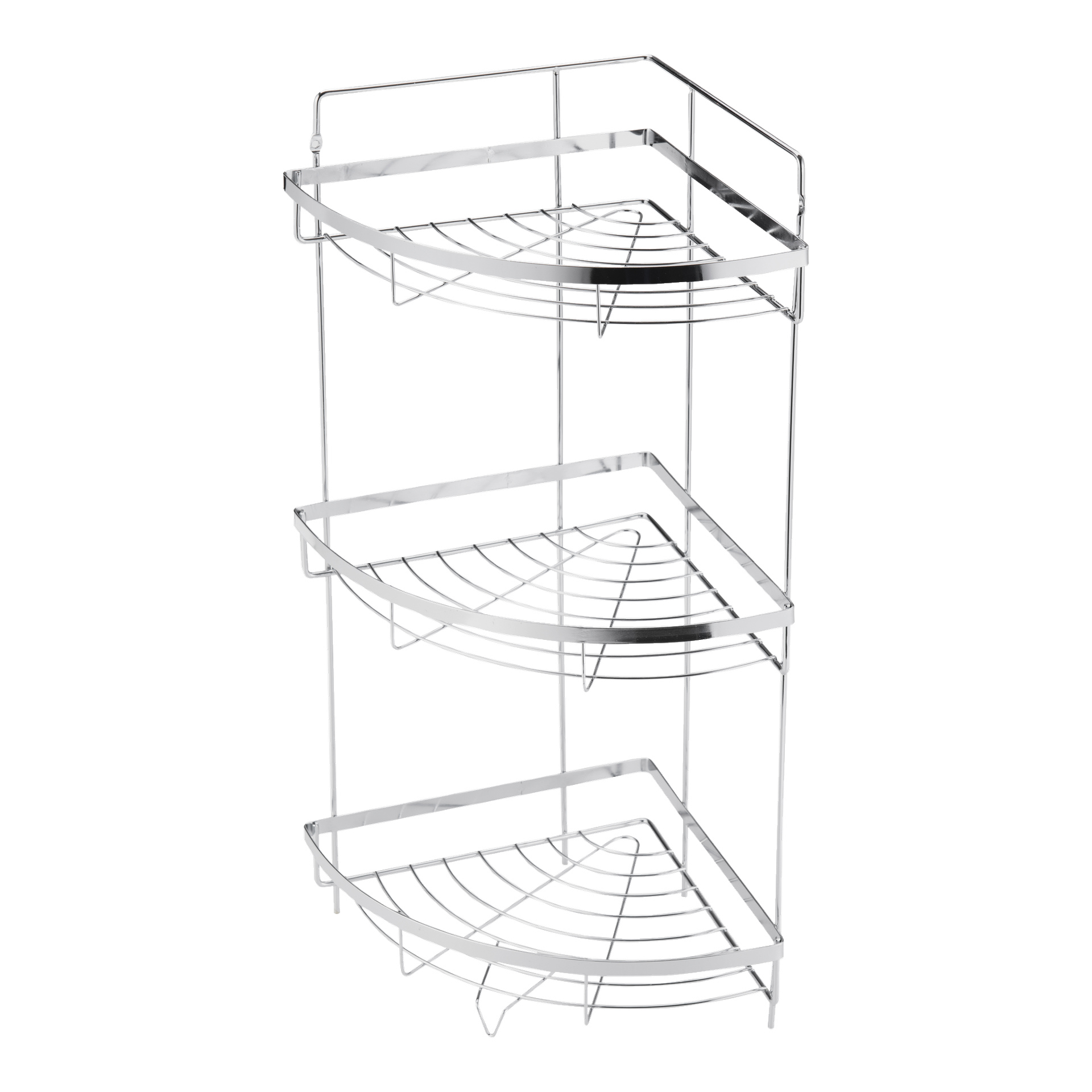 EKVIP Shower Shelf Unit inkluderar tre trådställshyllor i en öppen, minimalistisk stil, perfekta för att förvara toalettartiklar eller köksmaterial. Enheten har en polerad kromfinish och en rätvinklad design som passar perfekt i alla hörn.