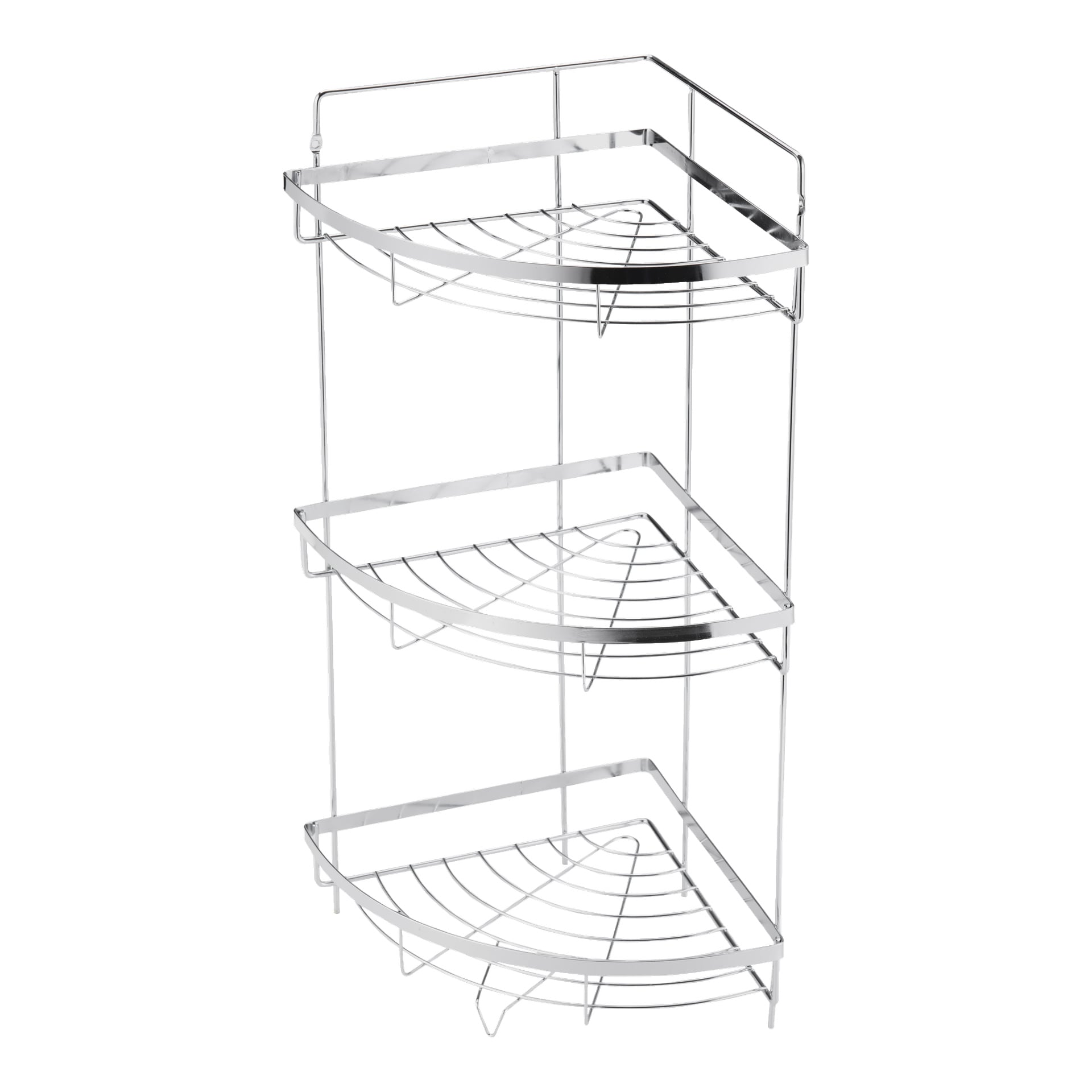 EKVIP Shower Shelf Unit inkluderar tre trådställshyllor i en öppen, minimalistisk stil, perfekta för att förvara toalettartiklar eller köksmaterial. Enheten har en polerad kromfinish och en rätvinklad design som passar perfekt i alla hörn.