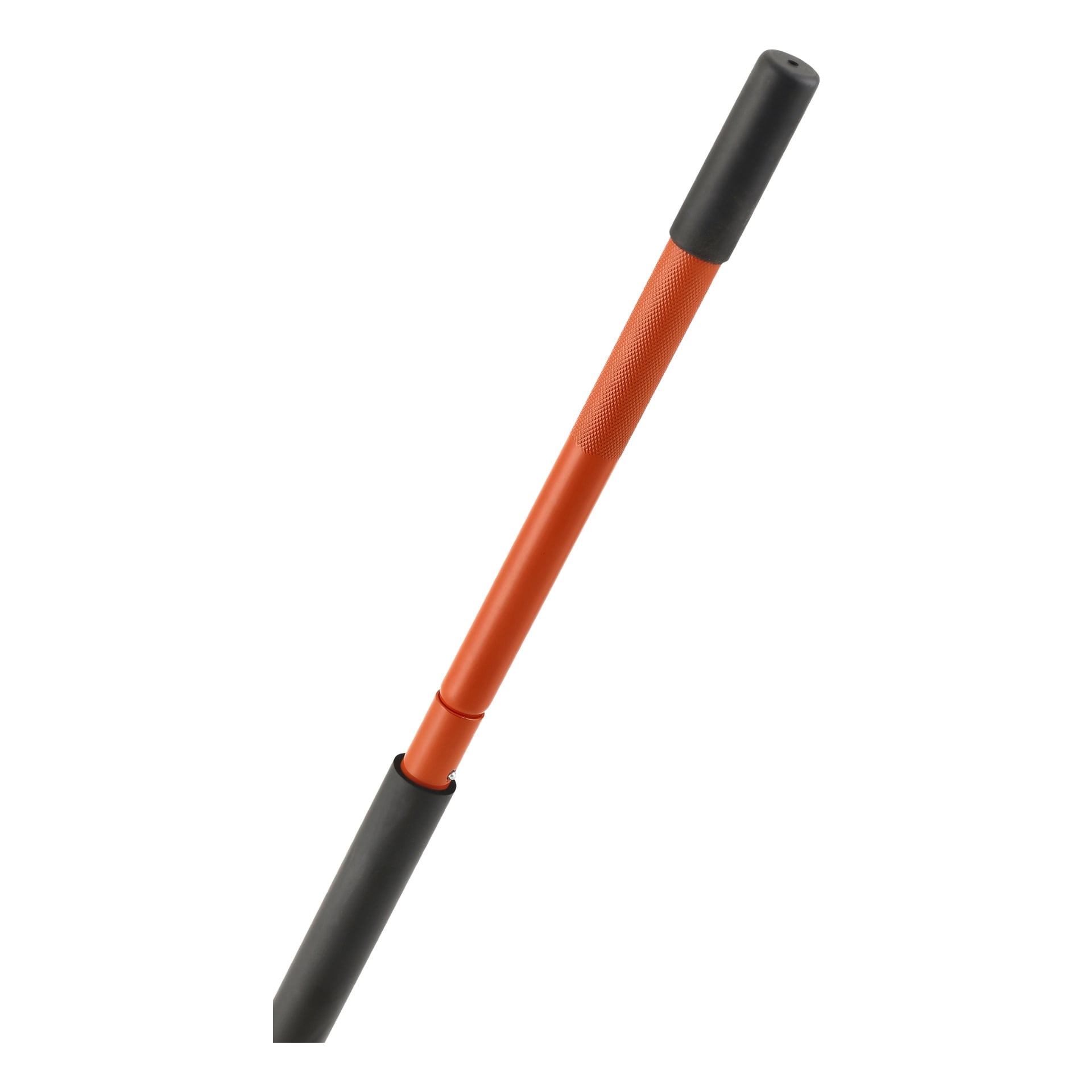 En detaljerad vy av Bahco Garage-jackets orange handtag BH1EU2000 visar svarta gummigrepp i varje ände och en texturerad mittsektion för bättre grepp. Handtaget är utformat för att vara utdragbart eller teleskopiskt.