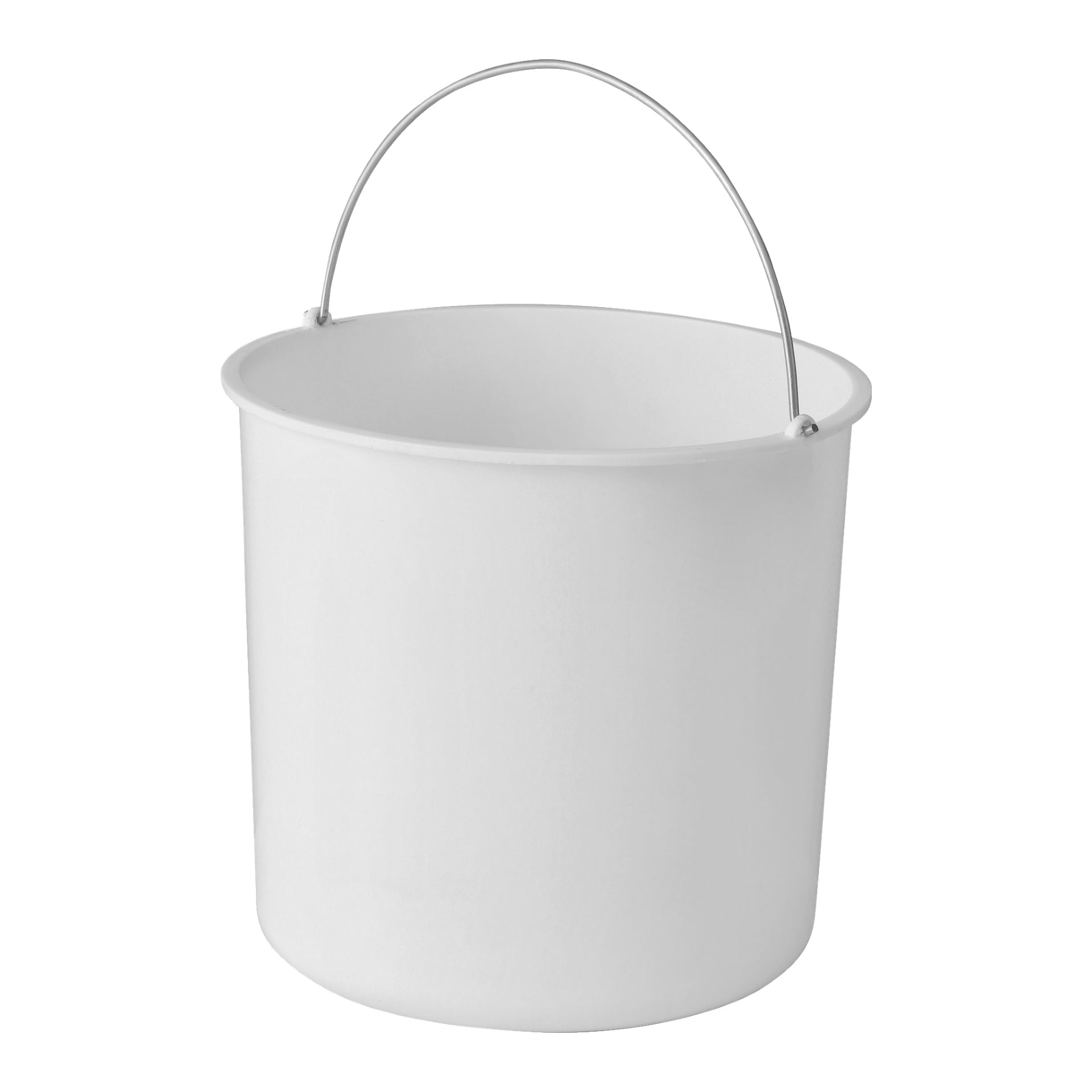 En enkel cylindrisk vit EKVIP pedallåda med metallhandtag. Behållaren är tom, har släta, omärkta sidor och visar inga synliga etiketter.