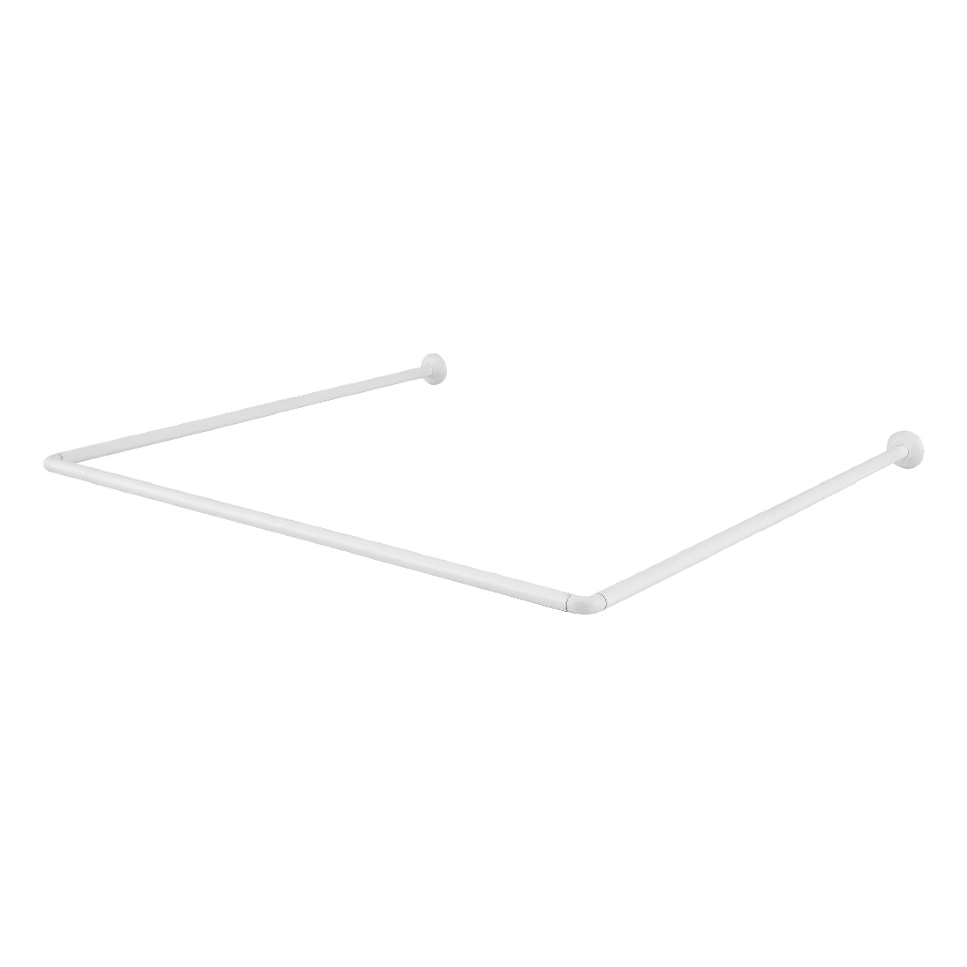 EKVIP Shower rail är en vit L-formad stång med tre väggfästen, designad för installation i ett hörn eller en nisch.