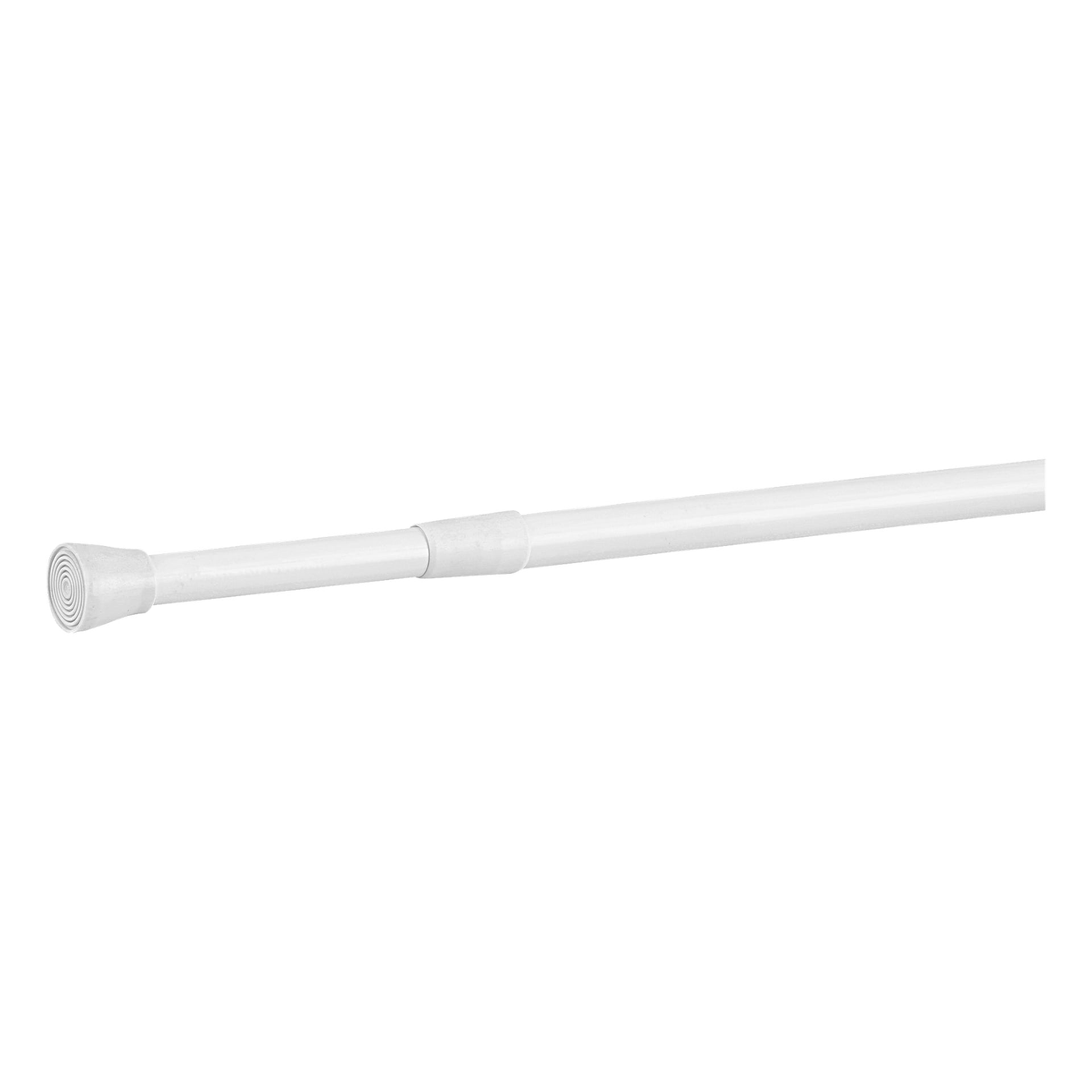 EKVIP Shower Rail är en vit, justerbar spännstång med ett gummiändlock och en central kontakt för längdjustering.