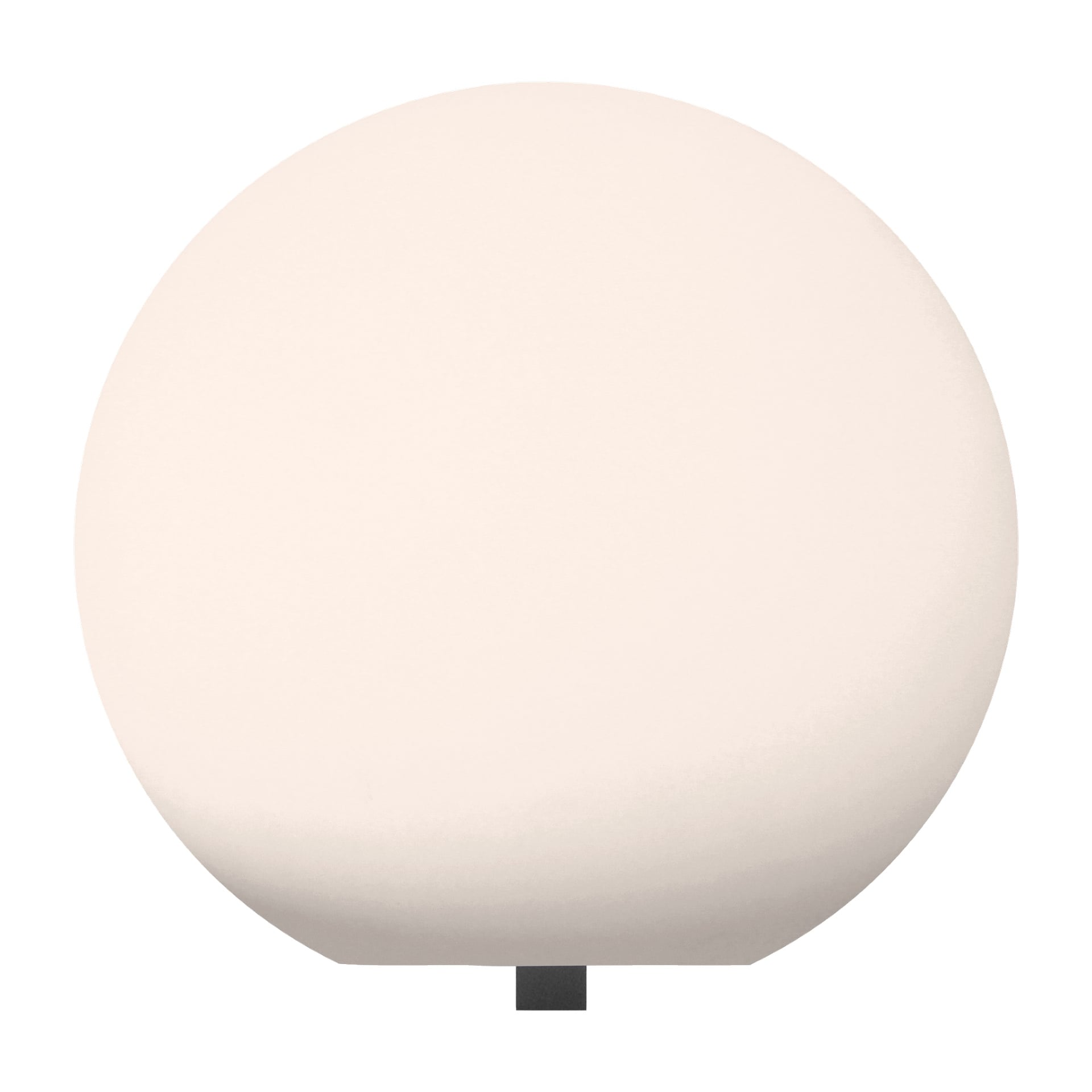 Ansluts LED-solcellsglob visar upp en stor, slät, vit sfär med matt finish. En tunn svart vertikal linje är synlig längst ner i mitten av bilden.