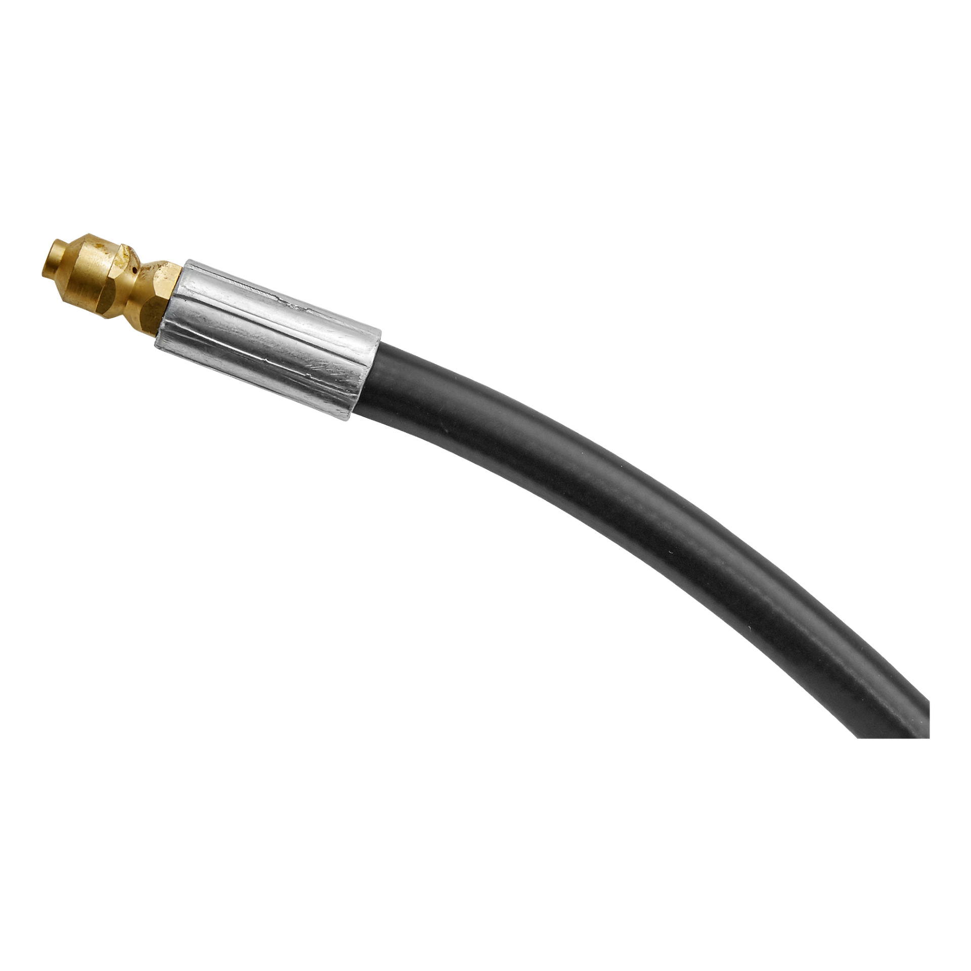 En Meec Tools piprensare med svart gummislang och metallkoppling, som slutar i en mässingskontakt. Utformad för att överföra luft, gas eller vätskor.