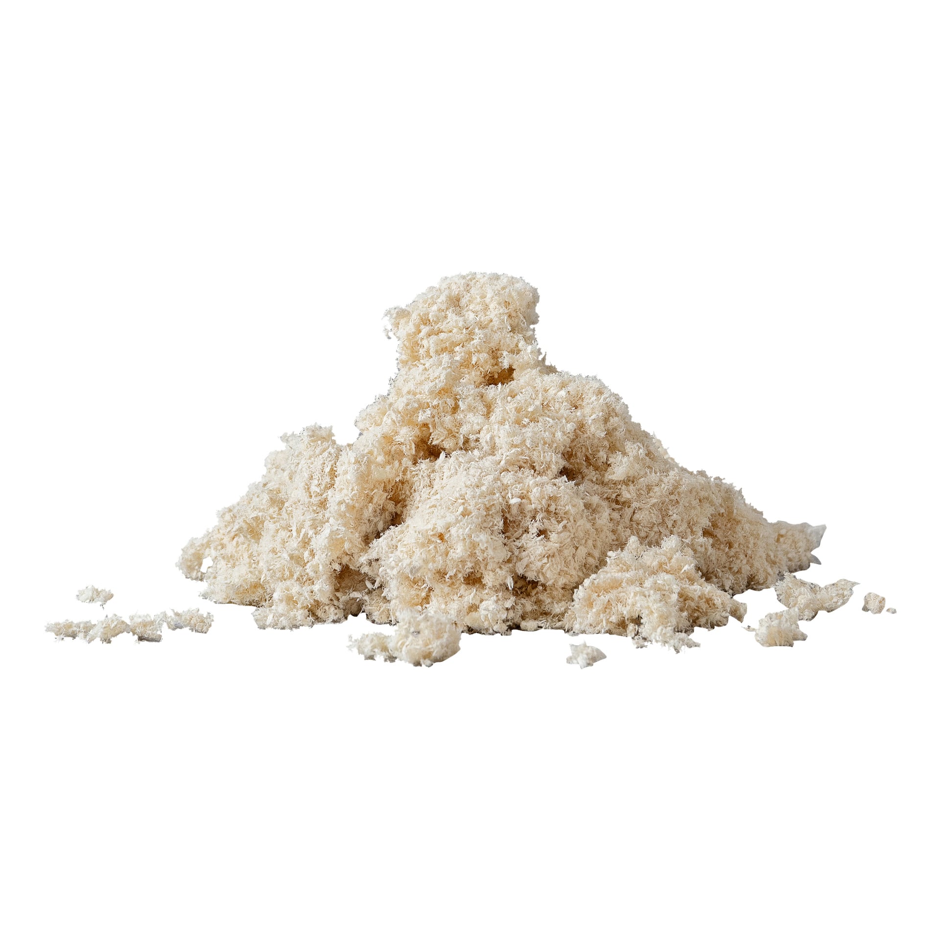 En liten hög av Hamron Absorbent från Biosorbe bestående av lösa, ljusbeige cellulosafibrer.