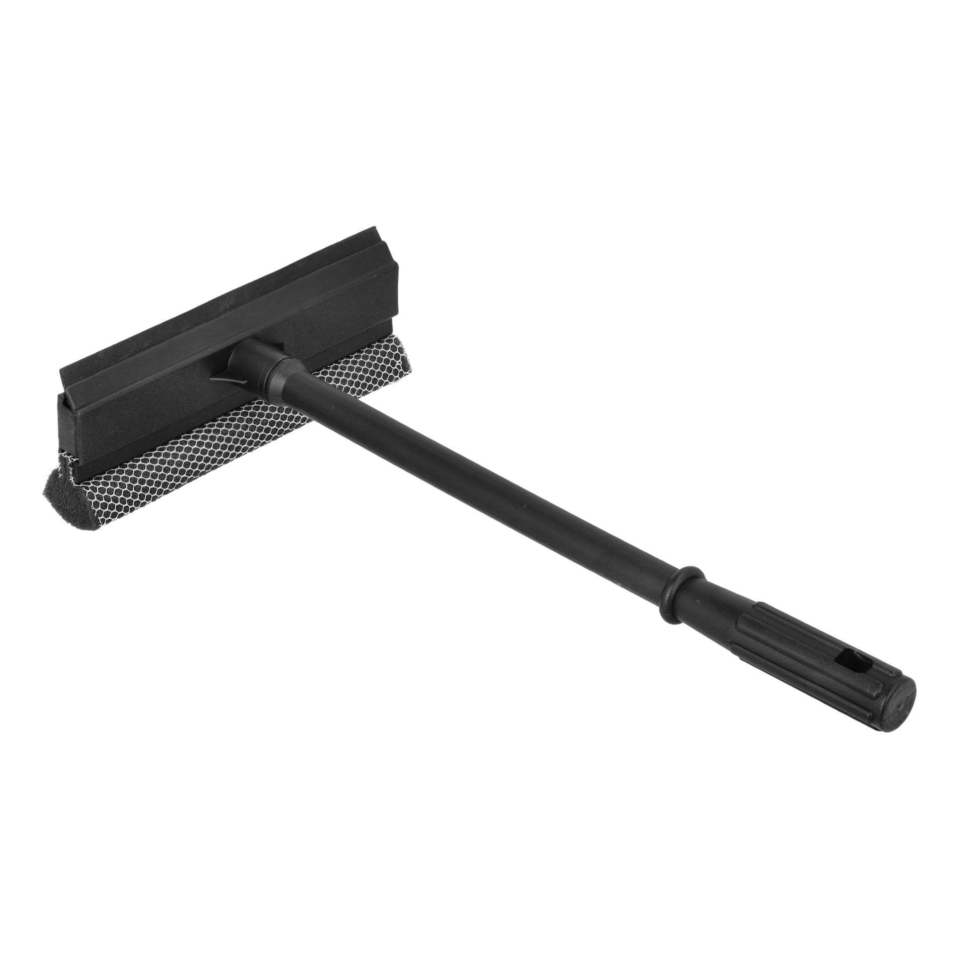 Hamron fönstersqueegee med svamp har ett svart handtag och ett skrubbhuvud täckt av nät, designat för att effektivt rengöra glasytor som bilrutor och fönster.