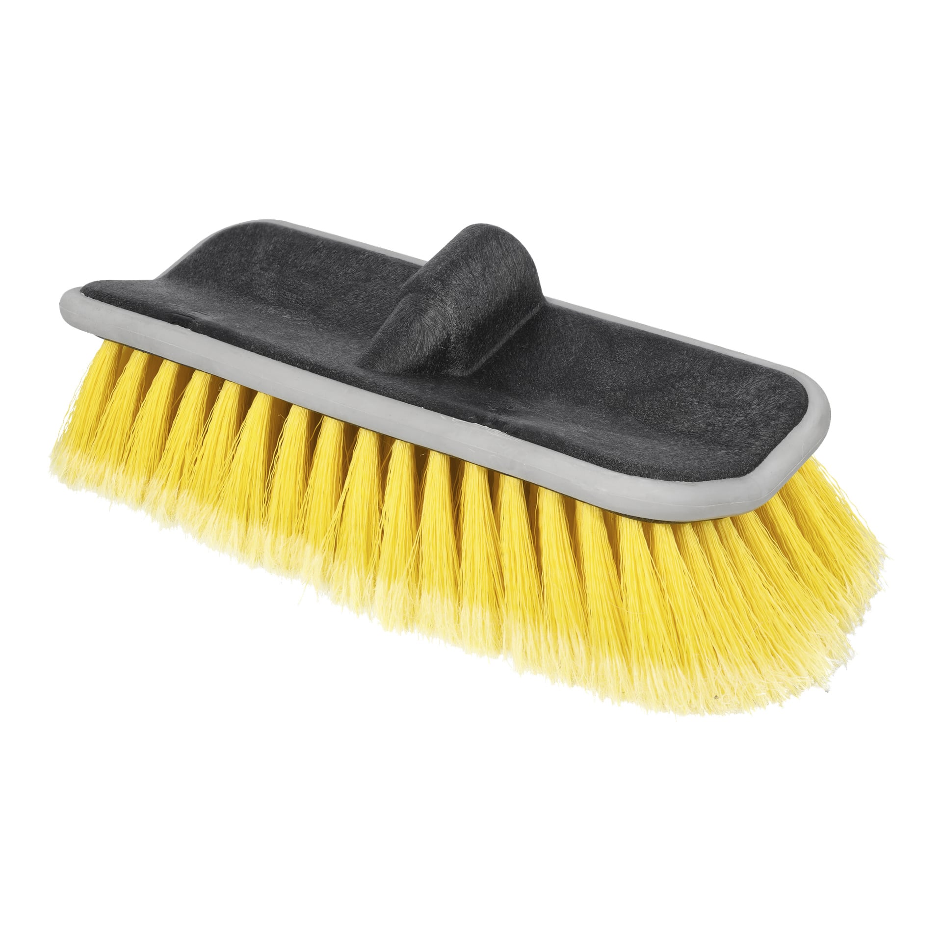 Närbild av Hamron Wash-borsten som framhäver dess styva gula borst och svarta plasthandtagskontakt på toppen, vilket ger effektiv ytskrubbning.