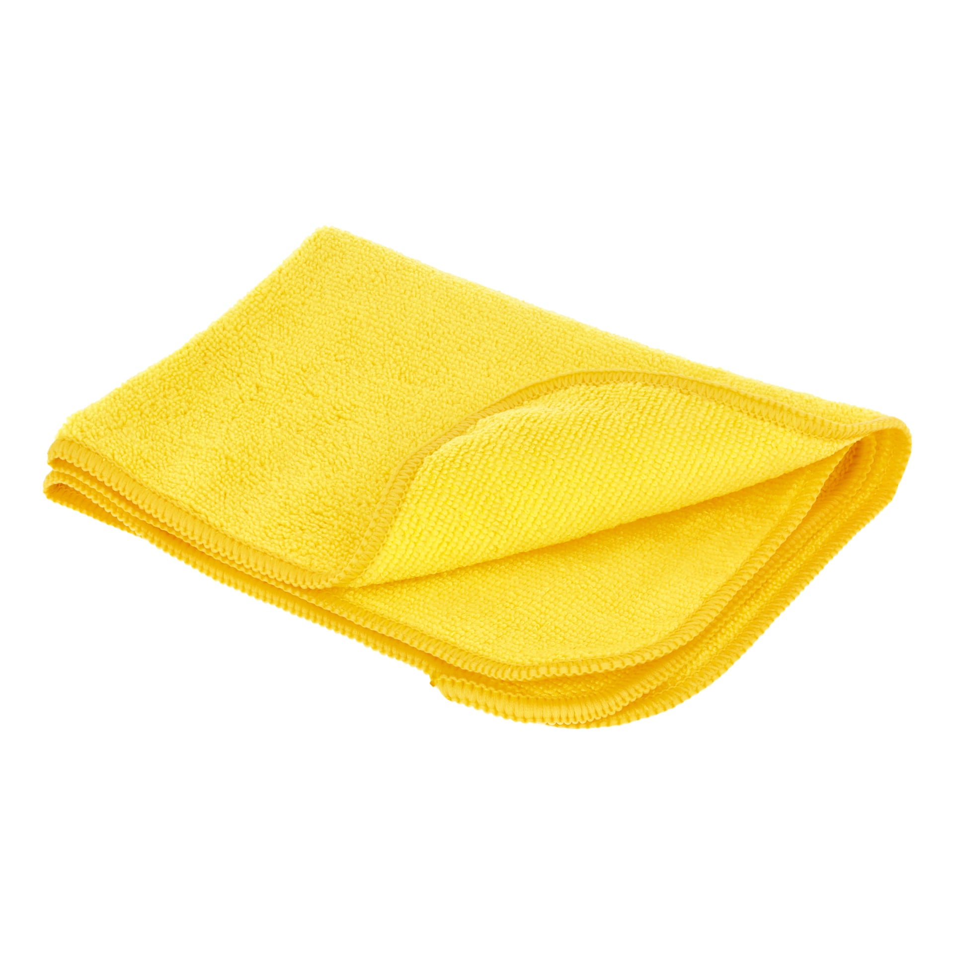 Ett prydligt vikt gult Hamron Microfiber-tyg från 3-packet, som visar dess mjuka textur och broderade kanter.