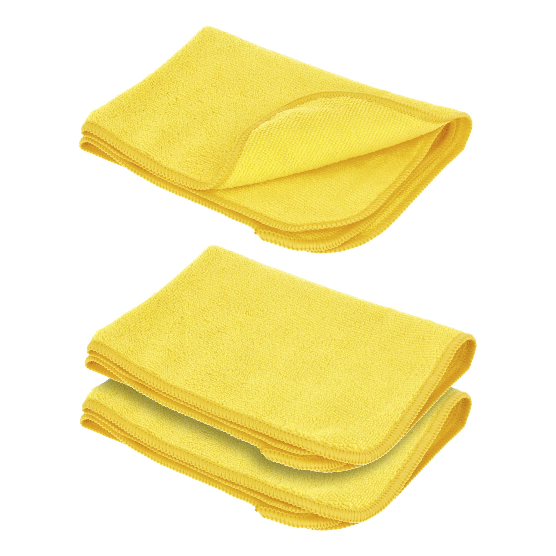 Tre Hamron Microfiber-tyger för interiör (3-pack) visas, med två gula tyger vikta och staplade längst ner och en tredje prydligt placerad ovanpå.