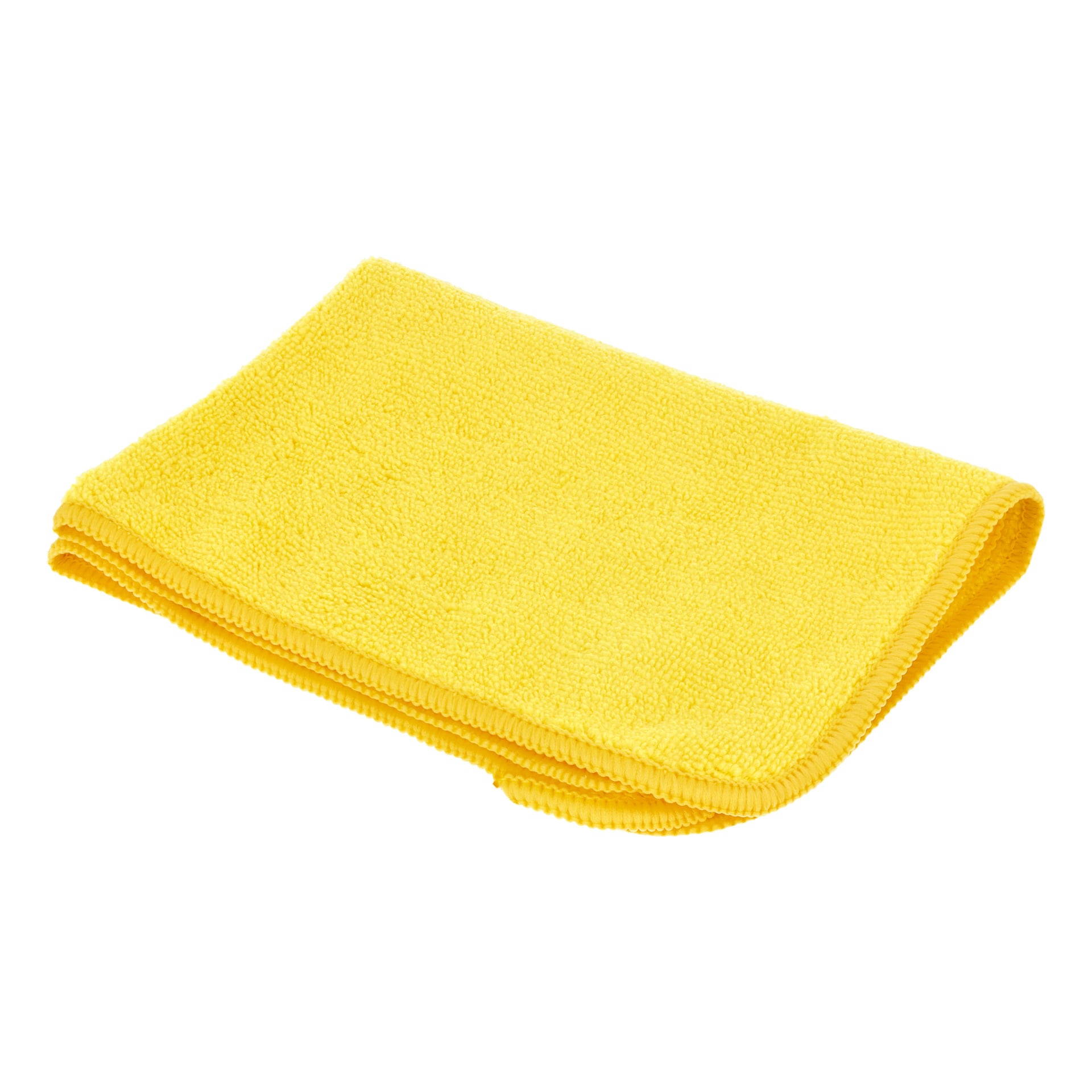 Ett prydligt vikt gult Hamron Microfiber-tyg för inomhusbruk, med noggrant sydda kanter, visas.