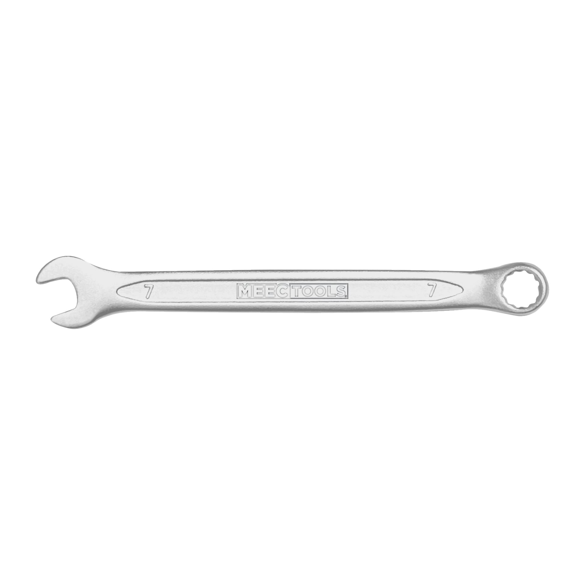 En Meec Tools kombinationsskiftnyckel med både öppna och boxändar, var och en märkt med siffran 7.
