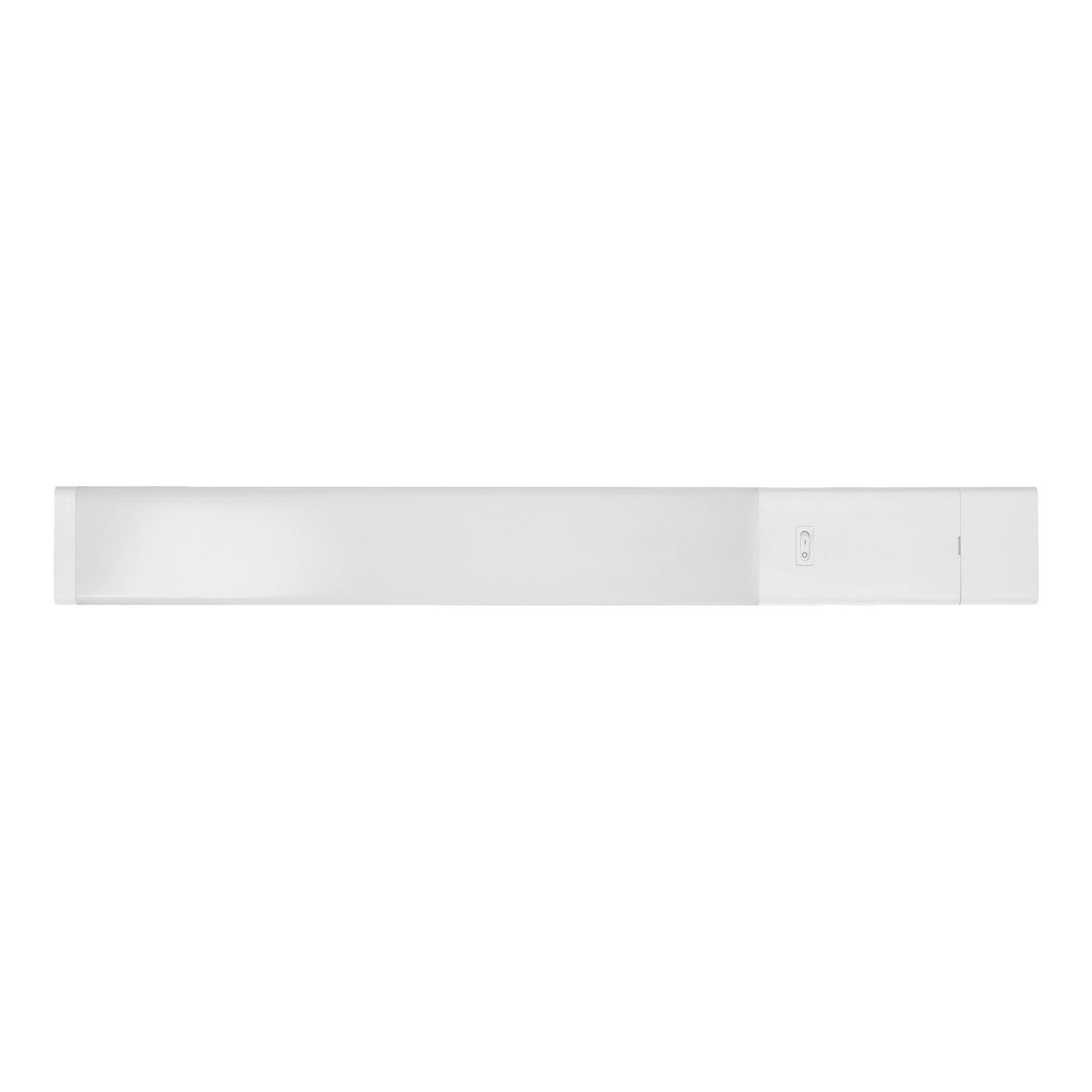 Die Anslut Worktop LED-Leuchte ist eine rechteckige weiße Leuchte zur Wandmontage, mit einer mattierten Abdeckung und einem Ein-/Ausschalter auf der rechten Seite.
