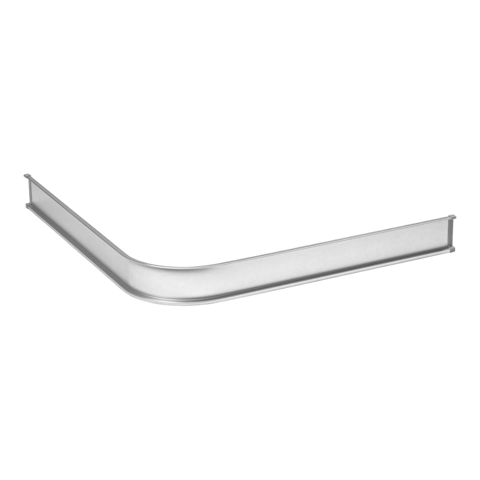En EKVIP duschvattenstoppare med metallisk L-formad design, raka kanter och ett lätt böjt hörn.