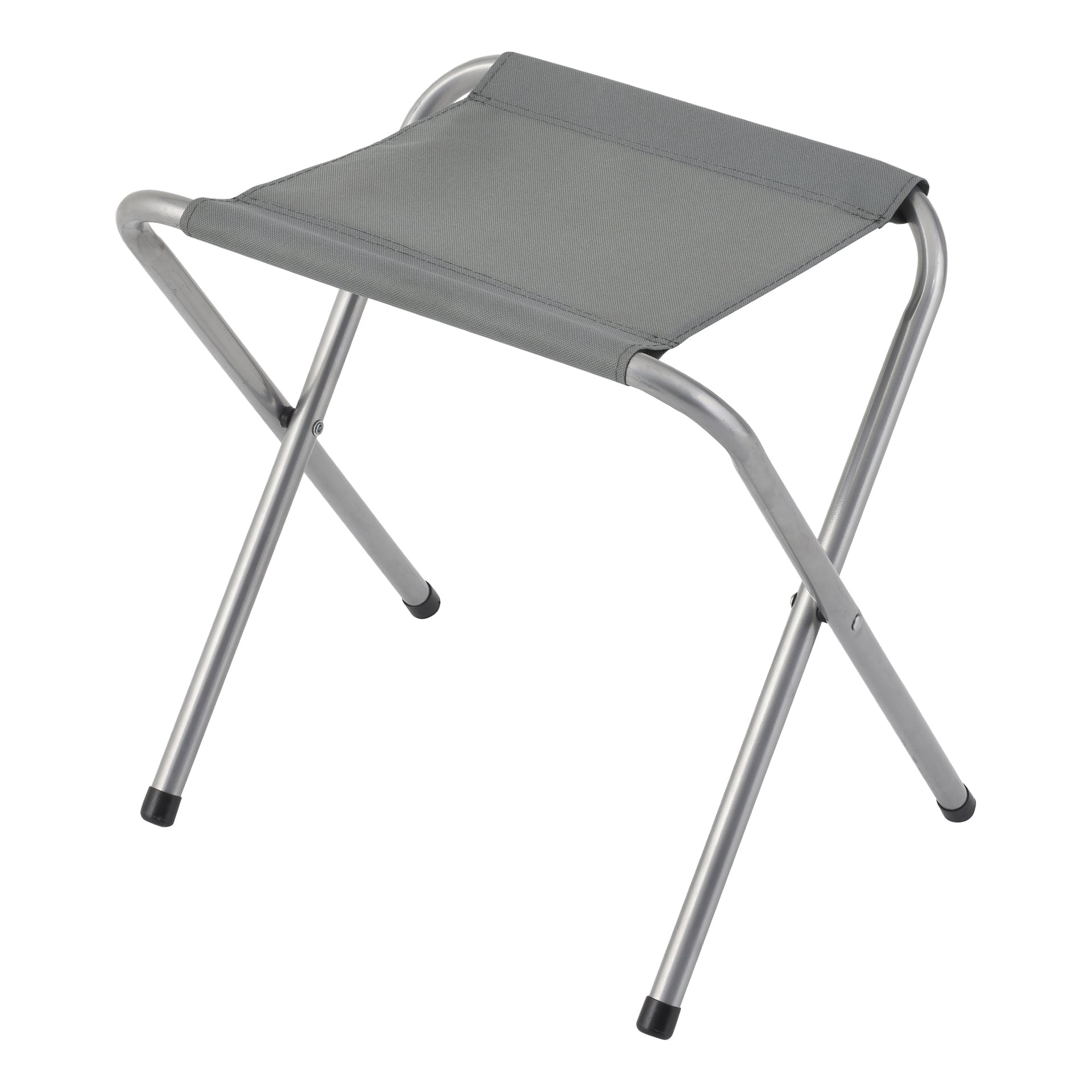 Der Kayoba Klapptisch mit 5-teiligen Hockern umfasst leichte, kompakte Hocker mit grauen Stoffsitzen und silbernen Metallbeinen, die mit schwarzen Endkappen versehen sind. Diese Hocker sind für einfachen Transport und Aufbewahrung gebaut und somit perfekt für Camping oder Outdoor-Aktivitäten geeignet.