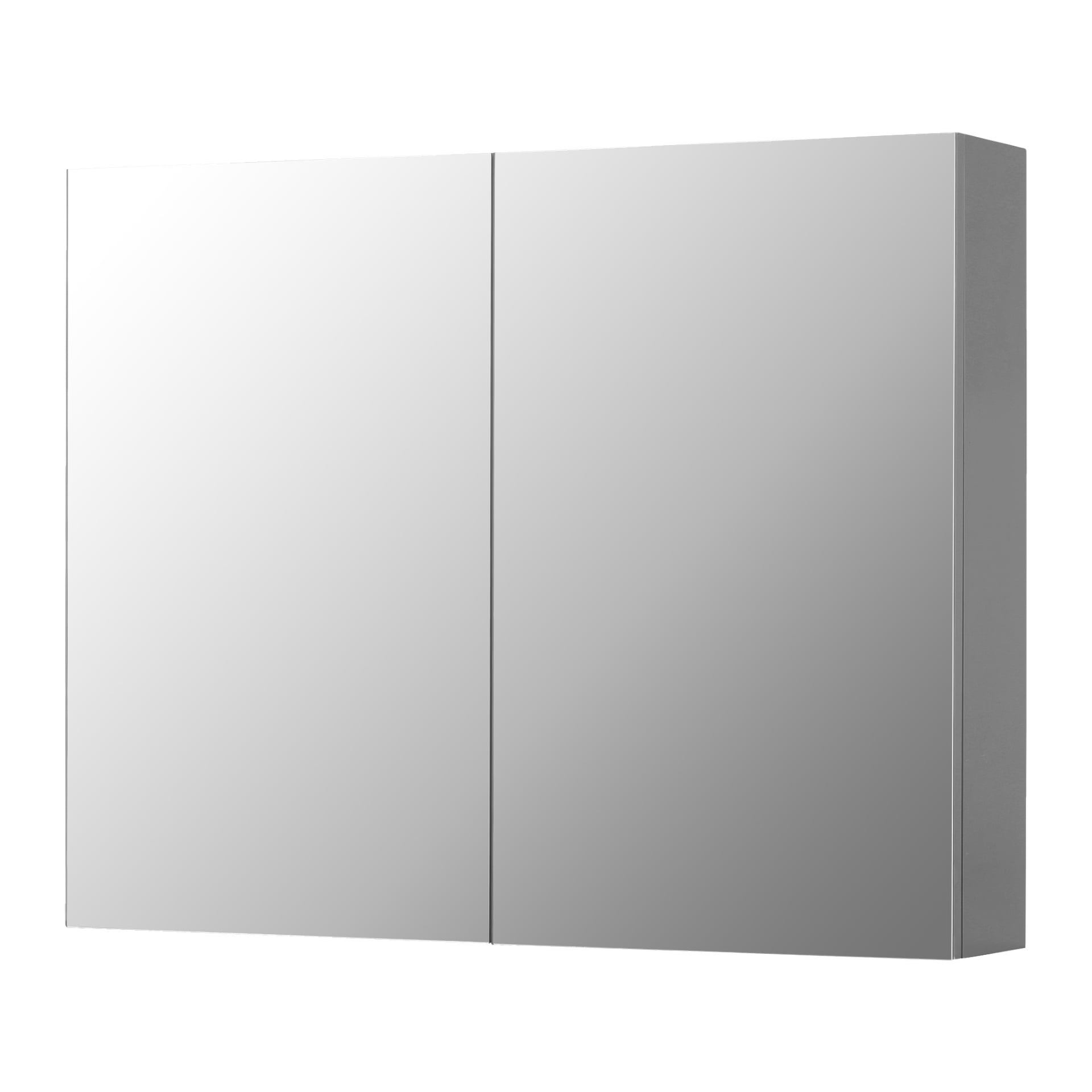 Vi presenterar EKVIP badrumsset Palermo: ett rektangulärt väggmonterat skåp med två spegeldörrar, kännetecknat av en minimalistisk modern design och en elegant metallram.