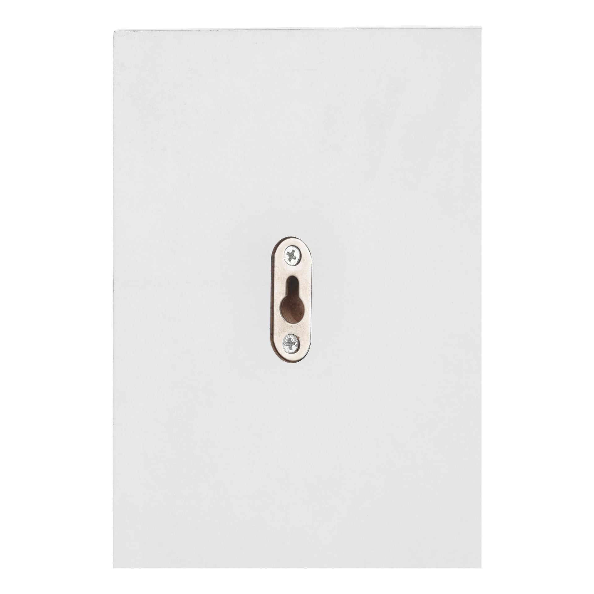 Eine detaillierte Ansicht eines EKVIP Bathroom Set Metall-Schlüssellochhalterung, befestigt mit zwei Schrauben und für die sichere Montage von Regalen oder Bilderrahmen an der Wand.