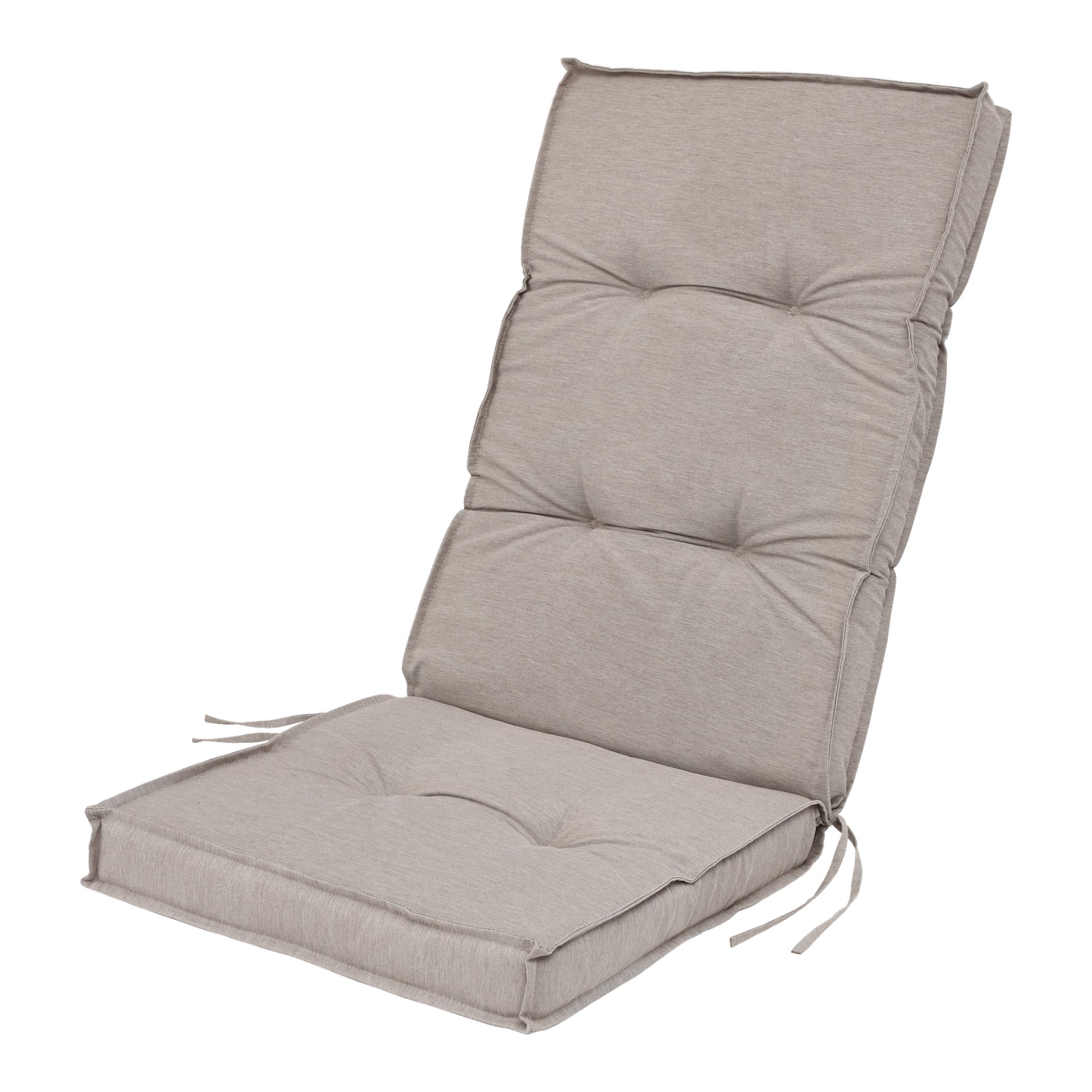 EKVIP Comforts höga ryggdyna är ljusgrå och tuftad, med sidoband för säker fäste. Den erbjuder förbättrad komfort med sin tredelade design.