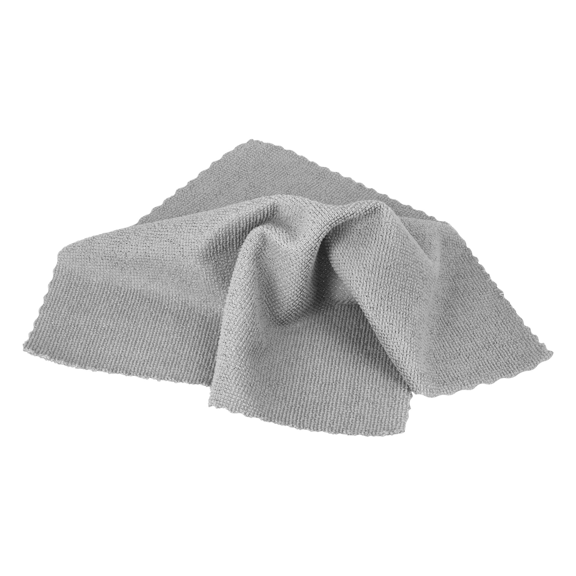 Ett paket med Hamron Microfibre-tyger, 50-pack i grått, visas med sin texturerade yta och vågiga kanter. Förpackningen lyder Hamron Microfibre-dukar 50-pack.