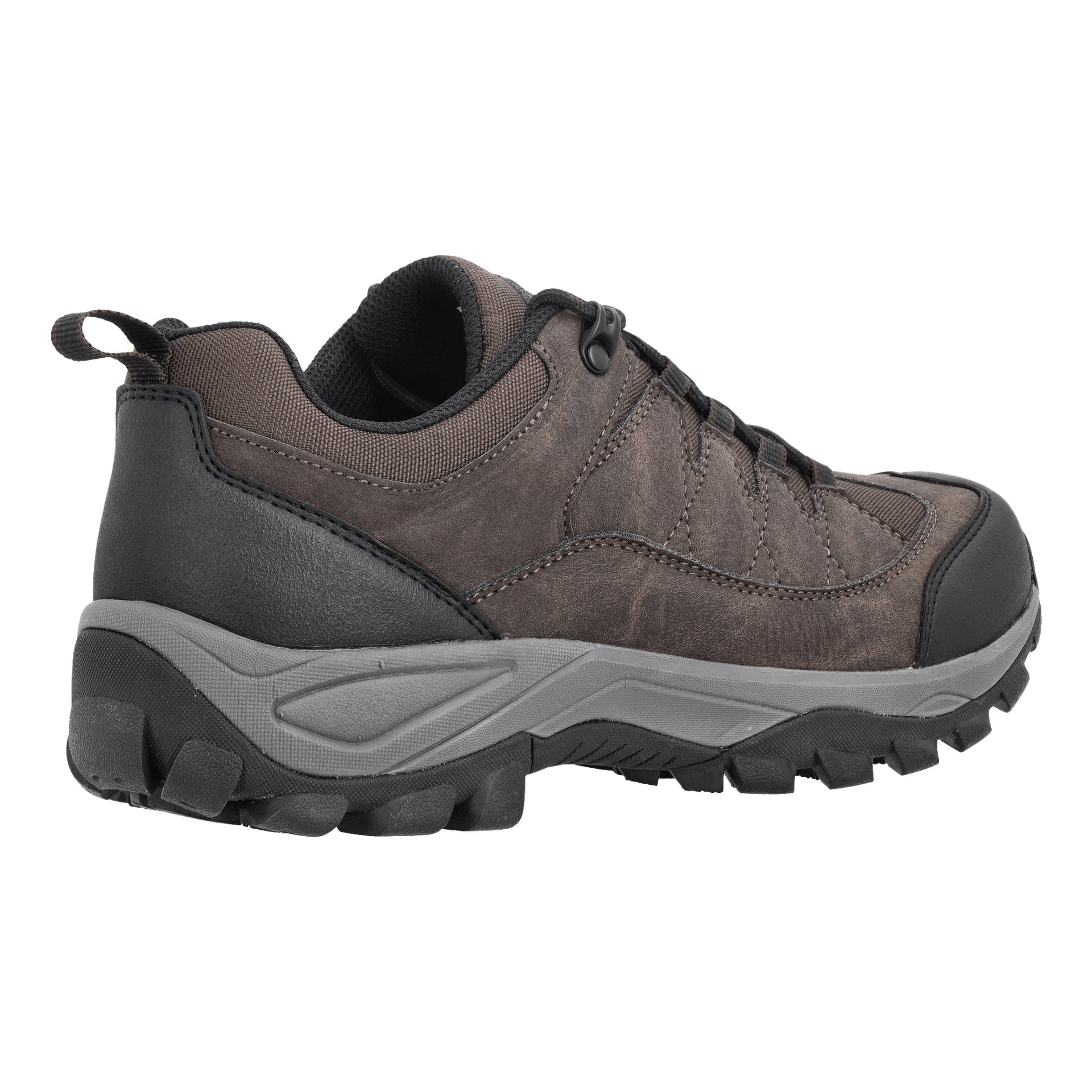 Widok z boku butów Kayoba Outdoor Casual prezentuje brązowo-czarną siateczkę, wytrzymałą konstrukcję i wytrzymałą szarą podeszwę.