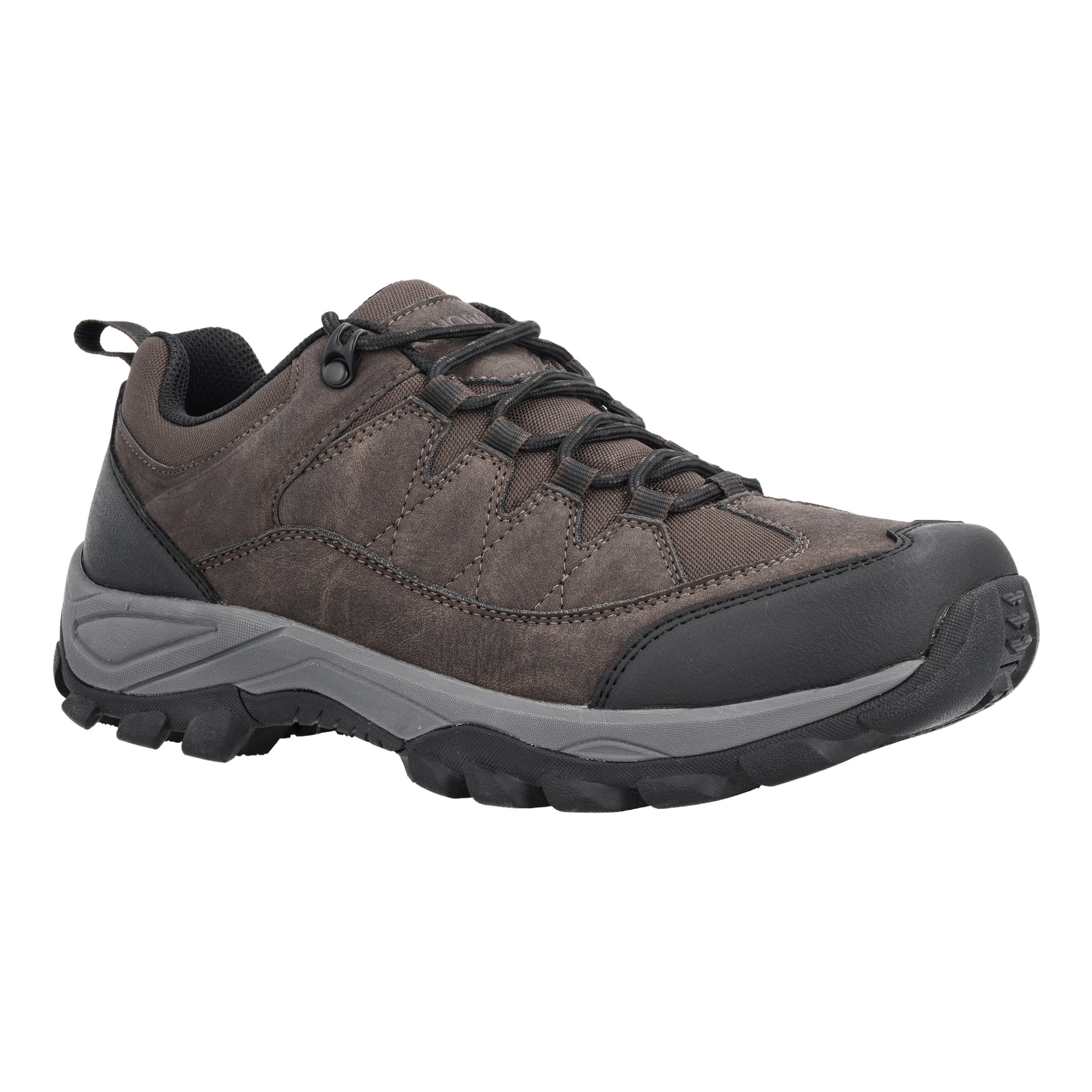 Brązowe buty Kayoba Outdoor Casual z czarnymi sznurowadłami, solidną czarno-szarą podeszwą oraz wzmocnionymi częściami na palcach i piętach.