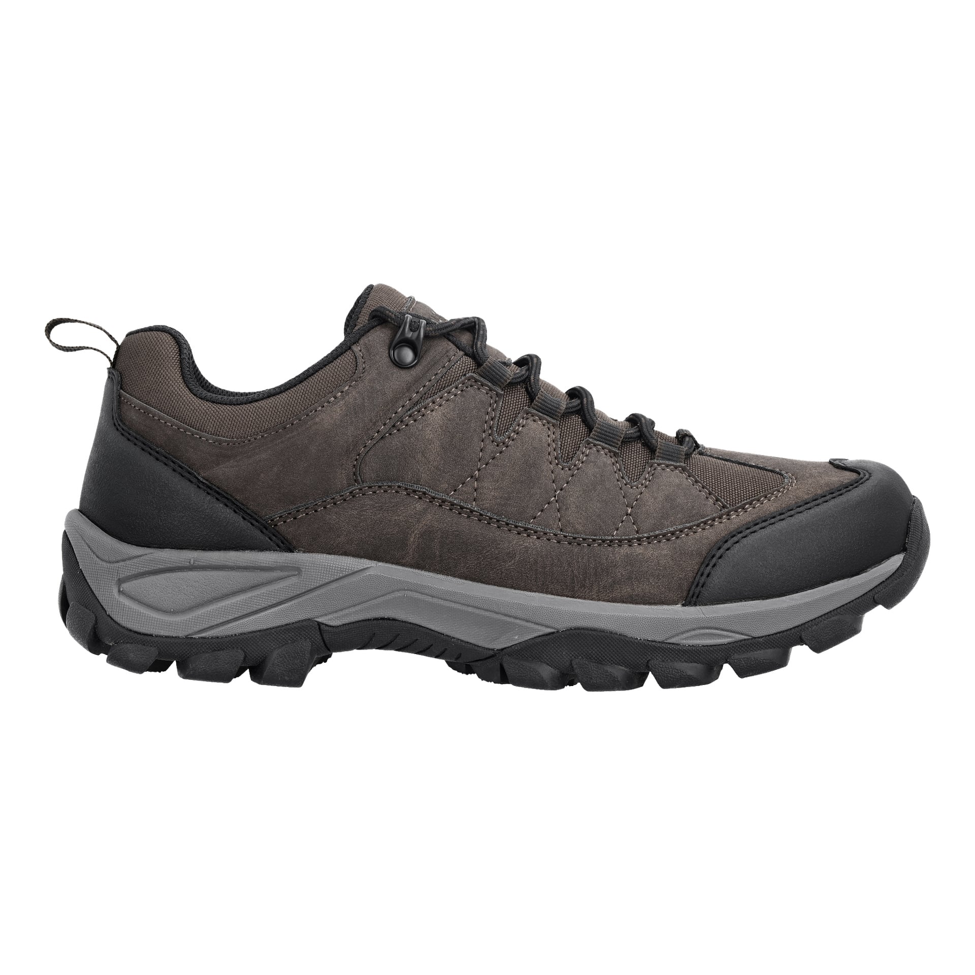 Boczny profil butów Kayoba Outdoor Casual, prezentujący brązowo-czarną kolorystykę z wytrzymałą podeszwą, czarnymi sznurowadłami i zakładką na piętę.