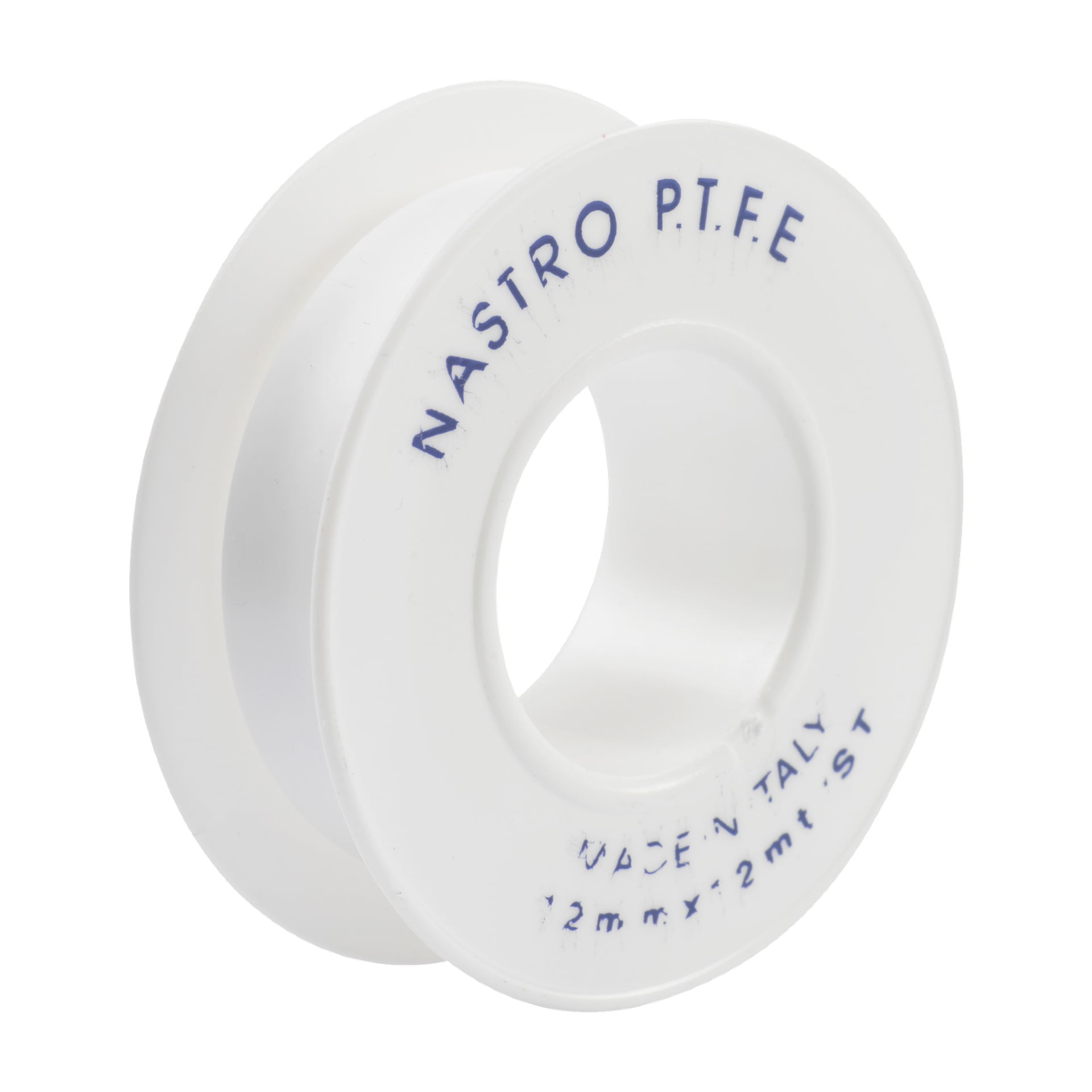 Rull med GEKO Thread tetningstape med teksten NASTRO P.T.F.E, MADE IN ITALIA, og 12mm x 12mt ST.