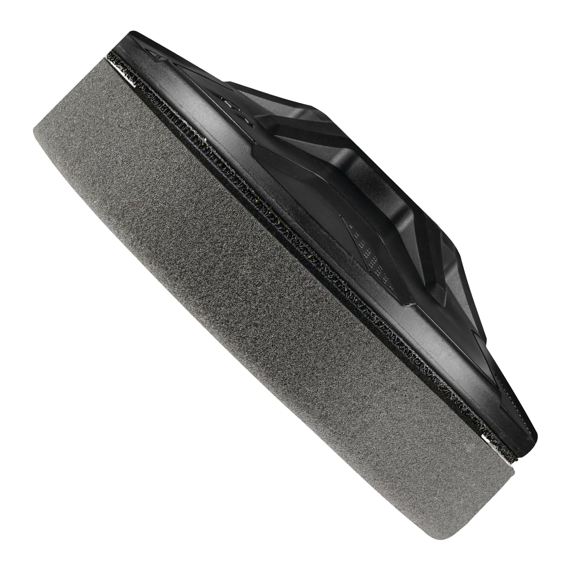 En närbild på Ryobi One+ Foam Pad visar dess cirkulära svarta plastbas omgiven av en tät grå skumring.