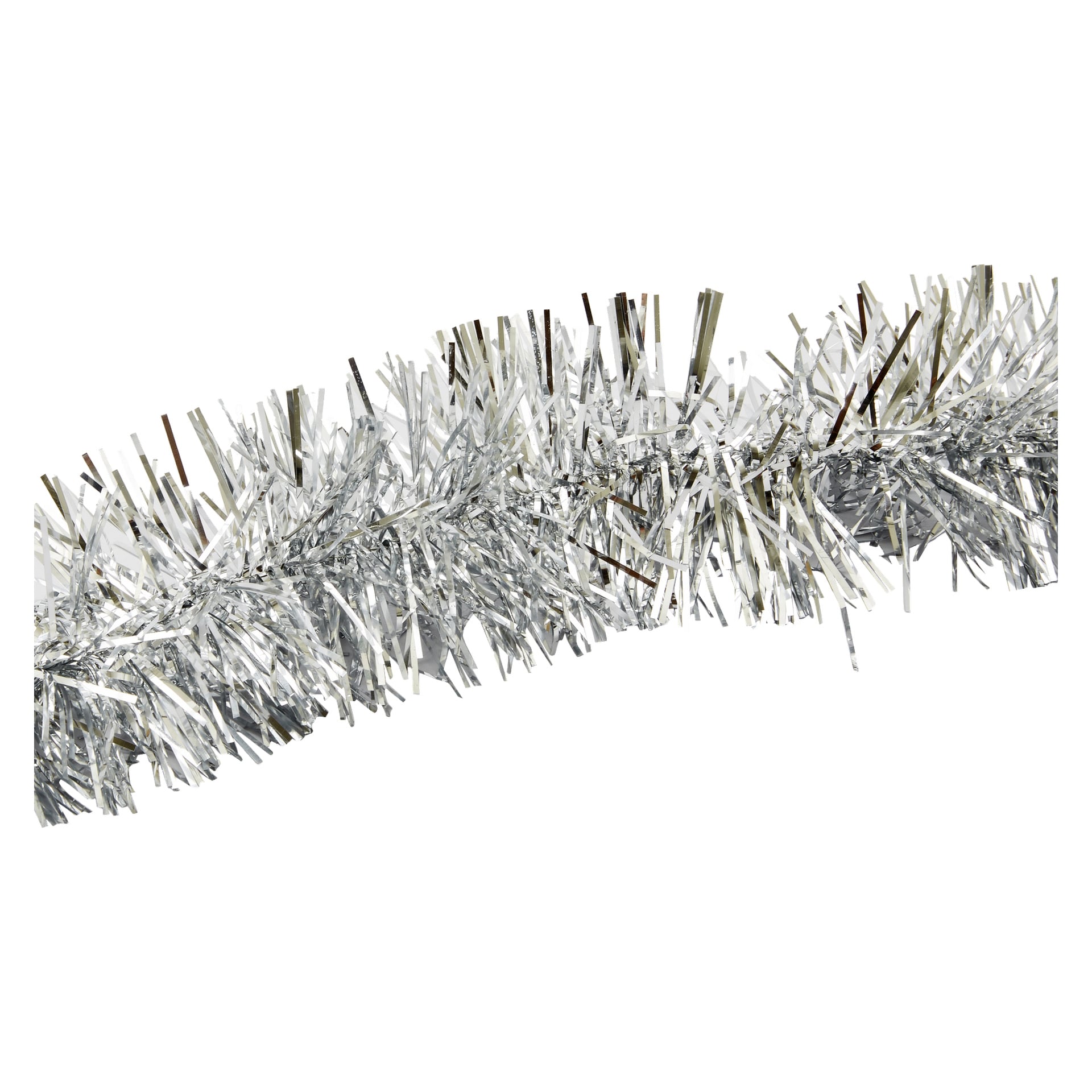 En närbild av EKVIP-girlanden med metalliska silverglittrande trådar. Girlanden ser glänsande och reflekterande ut.