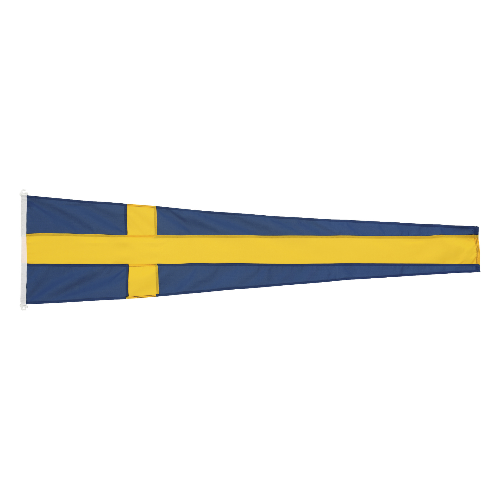 Adela-fanan visar ett blått fält med ett gult nordiskt kors, inspirerat av den traditionella svenska flaggan.