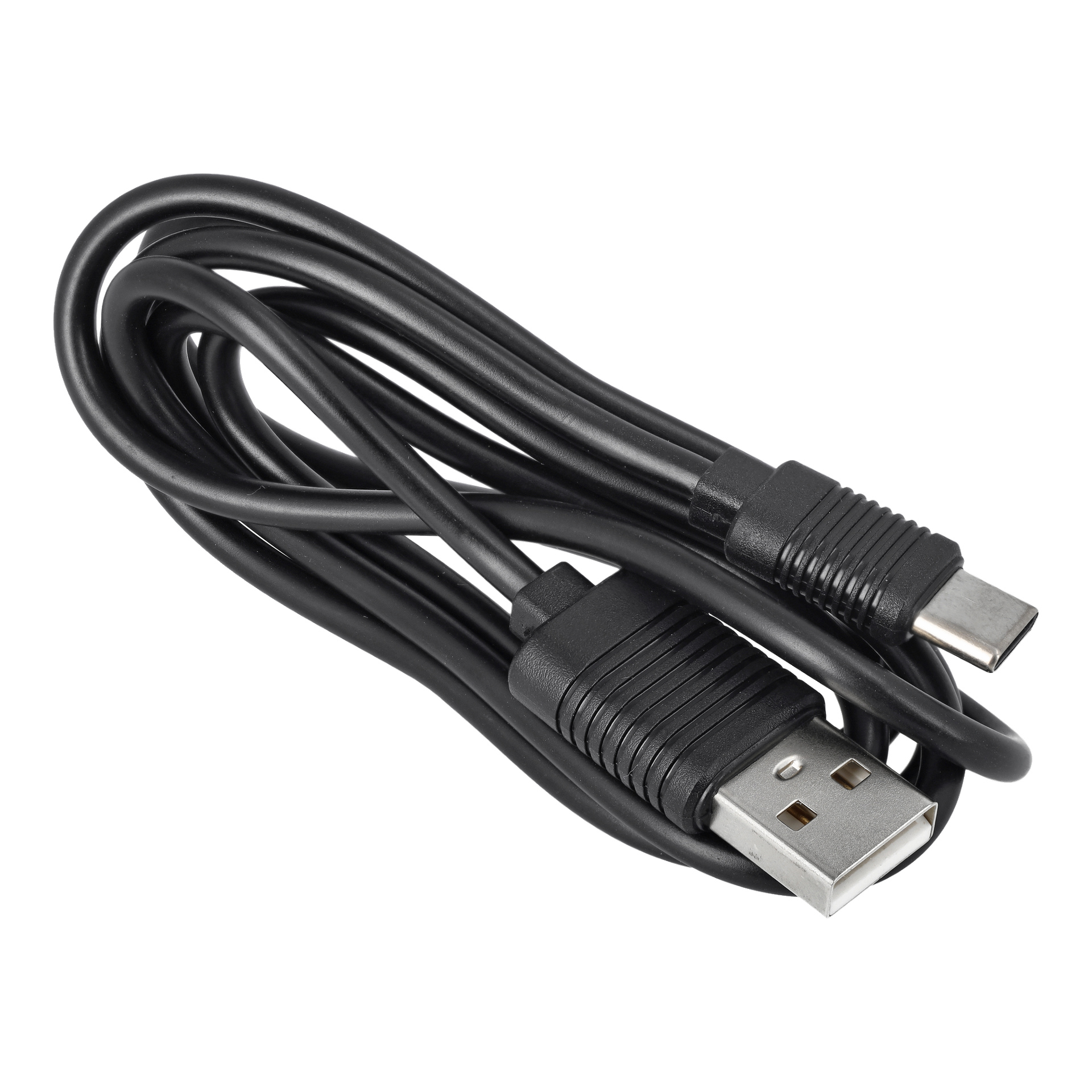 Ansluts trådlösa billaddare visas med en spiralad svart kabel som kopplar en USB-A-kontakt till en USB-C-kontakt.