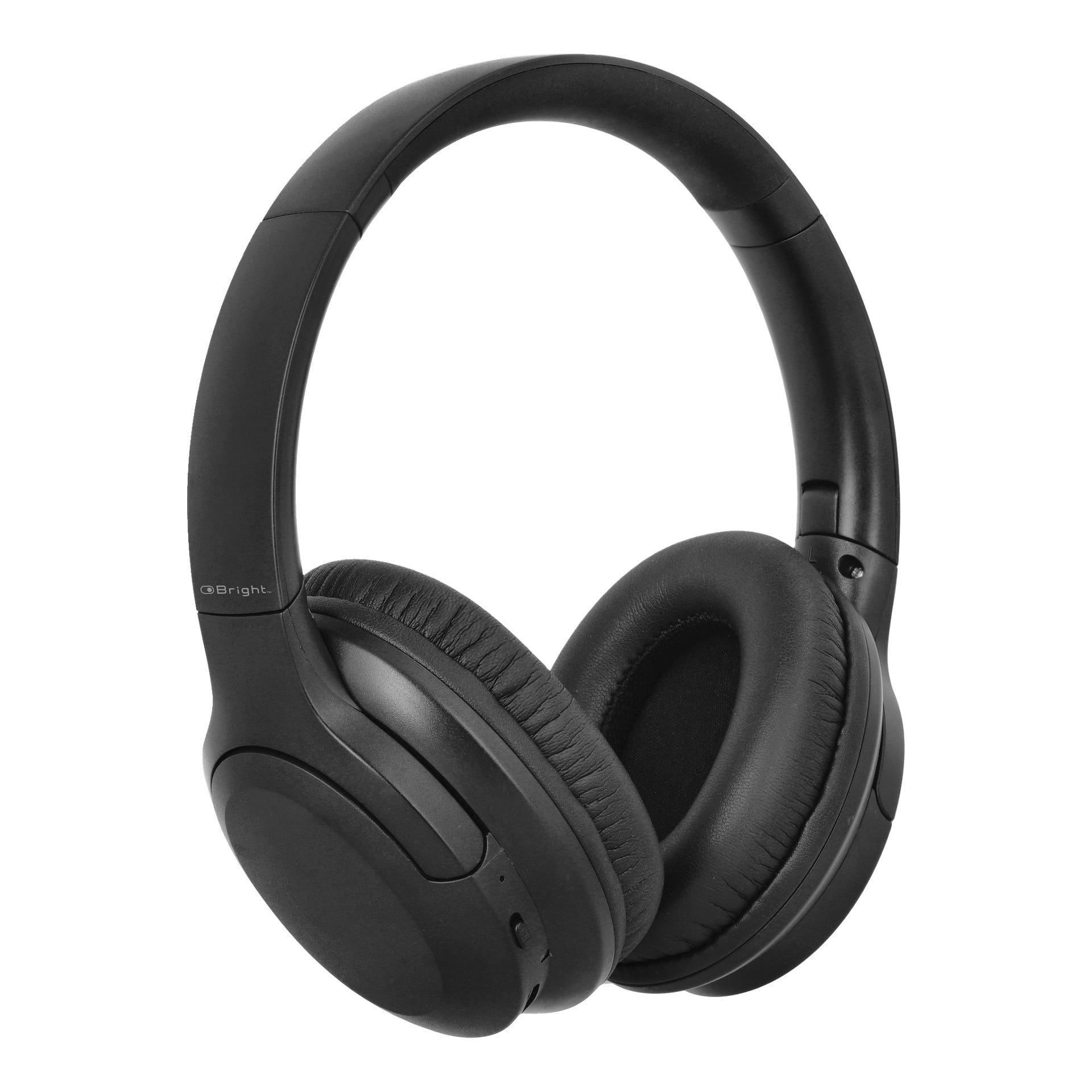Black Bright Wireless over-ear hörlurar med mjuka vadderade öronkuddar, justerbart huvudband och en strömlinjeformad design med knappar på en öronkåpa.