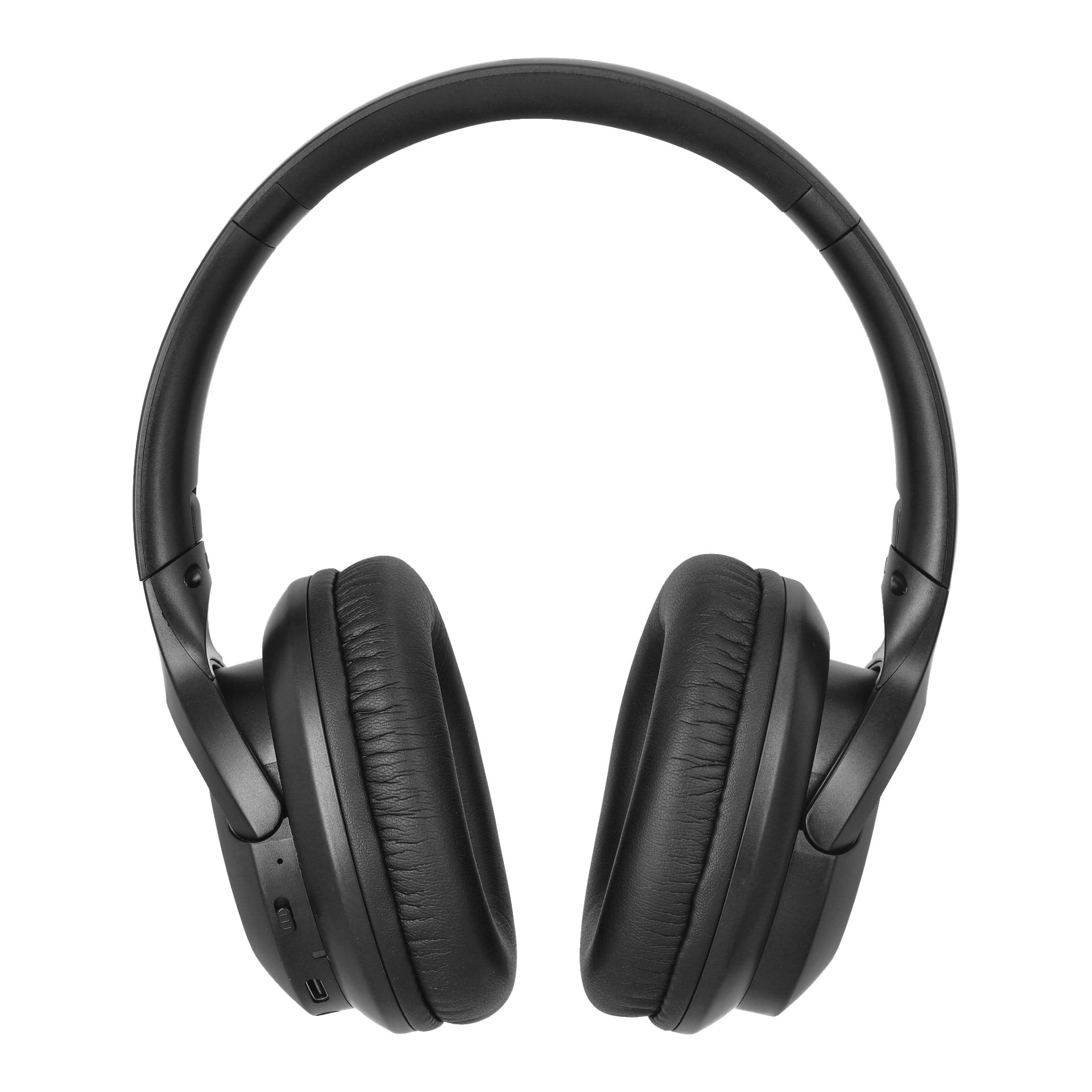 Bright Wireless Over-Ear hörlurar med dämpade öronkuddar och ett justerbart svart pannband visas framifrån. Vänster öronkåpa har flera knappar och en laddningsport.