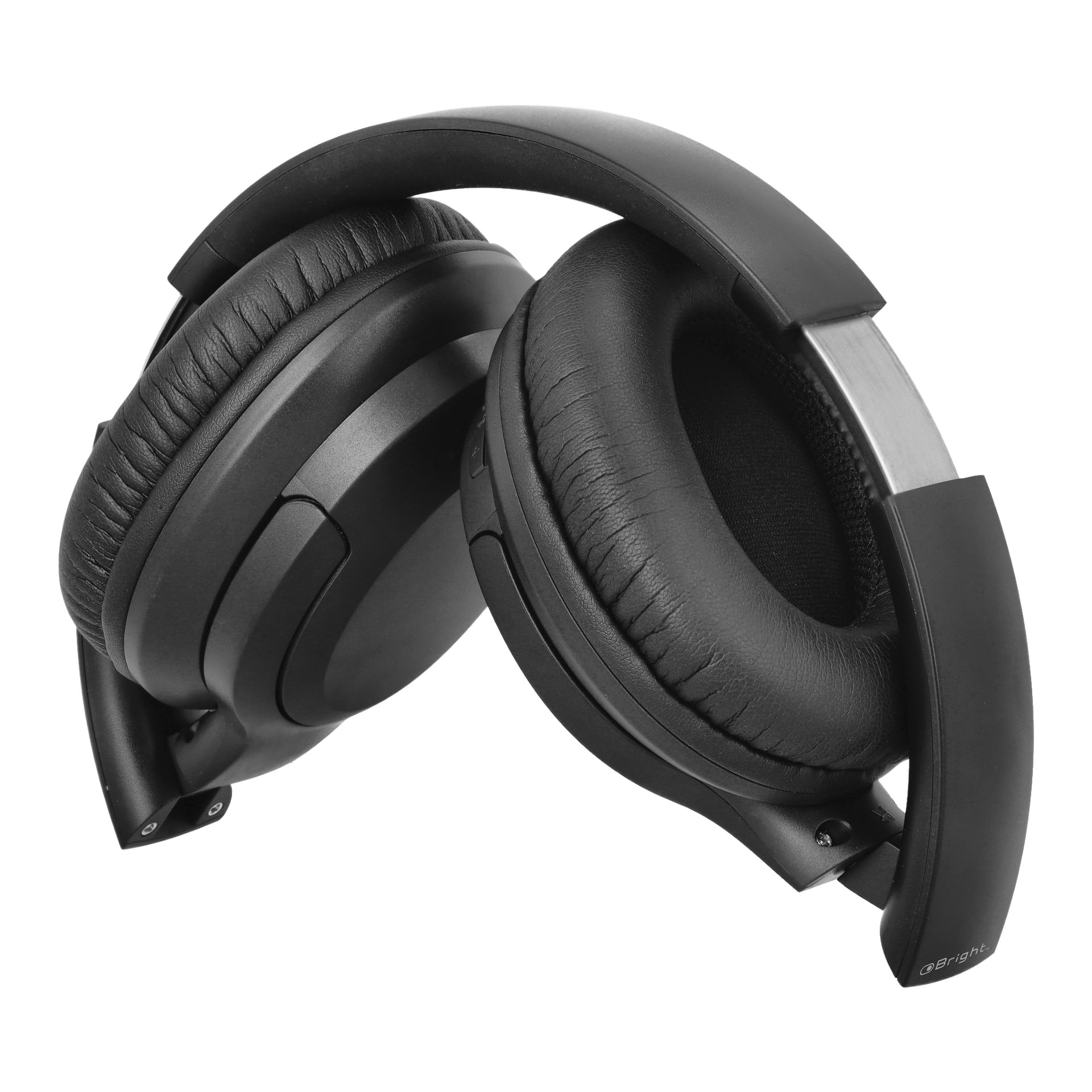 Ett par Bright trådlösa over-ear-hörlurar med hopfällda öronkåpor, mjuka vadderade dynor och en slank metallaccent på pannbandet.