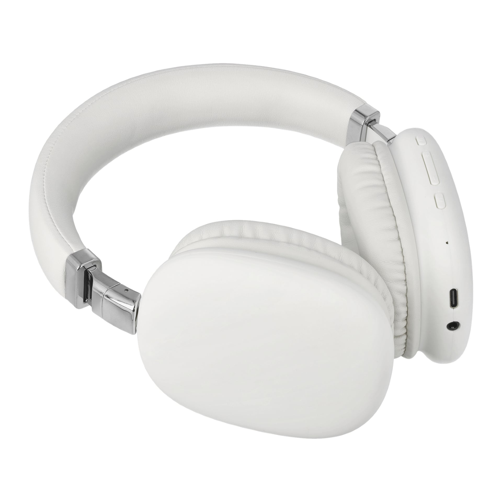 Bright Wireless vita over-ear-hörlurar med dämpade öronkuddar, vadderad pannband och kontroller samt en laddningsport på höger öronkoppa.